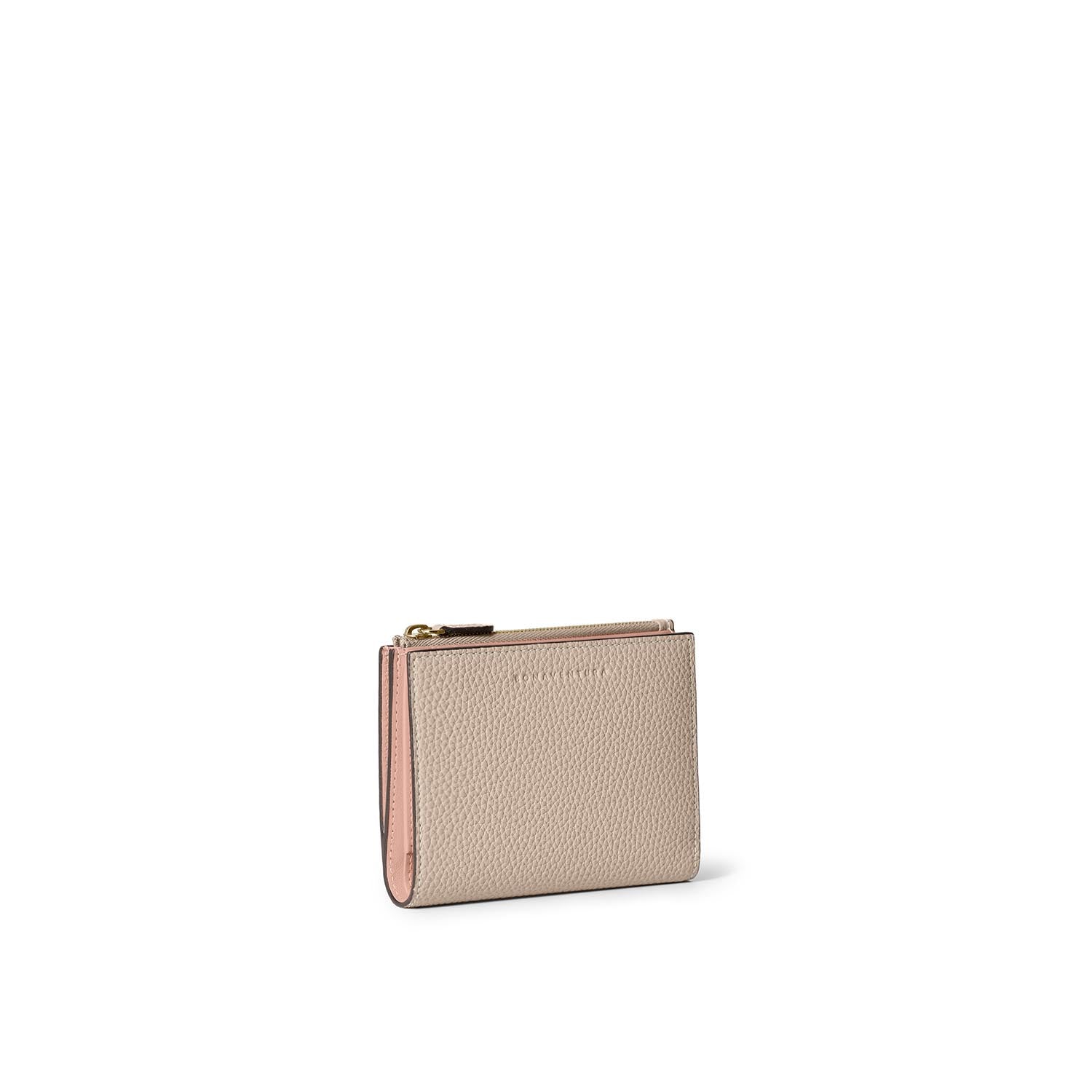 Bi-fold Slim Wallet Shrink Leather (Greige × Baby Pink)