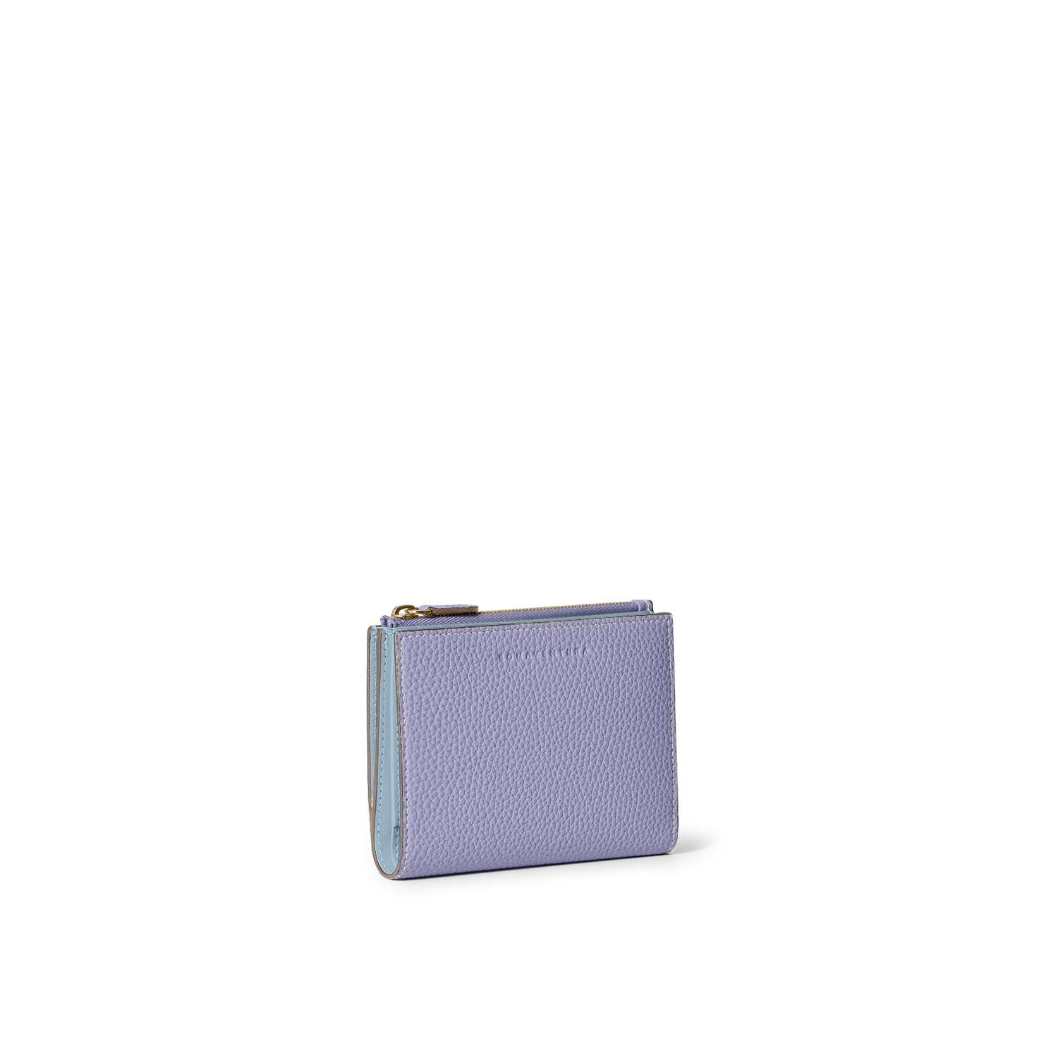 Bi-fold Slim Wallet Shrink Leather (Wisteria Purple × Ice Blue (Etoupe edge paint))