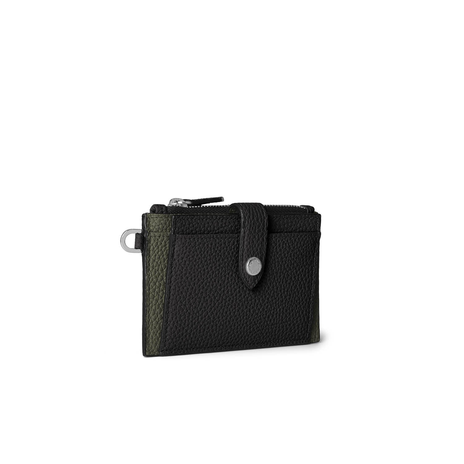 Belted Card Case with Flap Shrink Leather (Black × Olive)