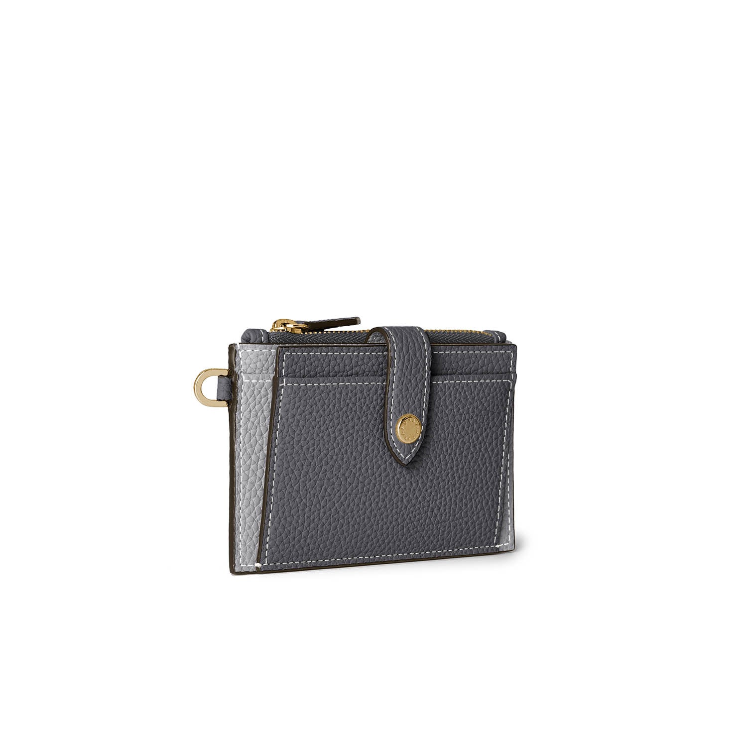 Belted Card Case with Flap Shrink Leather (Charcoal Gray × True Gray)