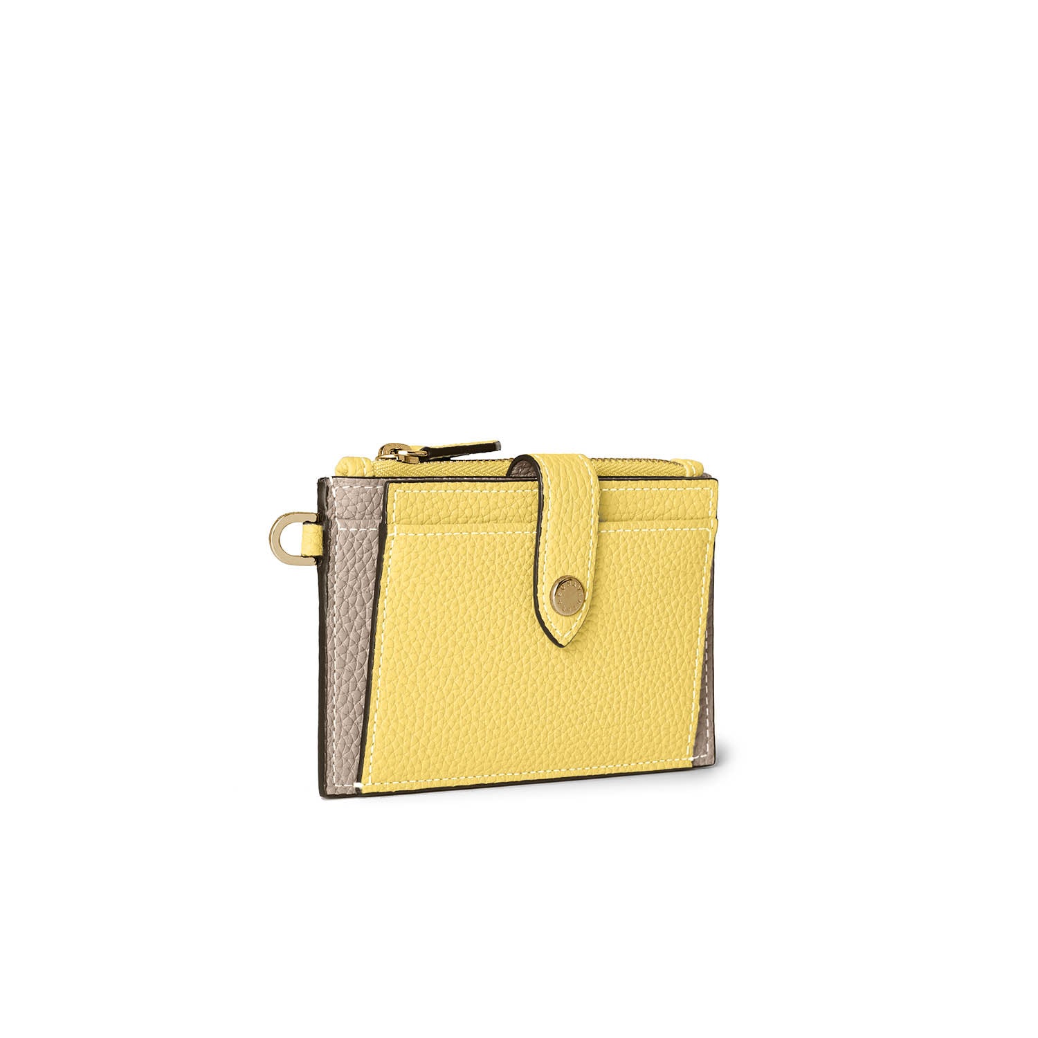 Belted Card Case with Flap Shrink Leather (Yellow × Greige)