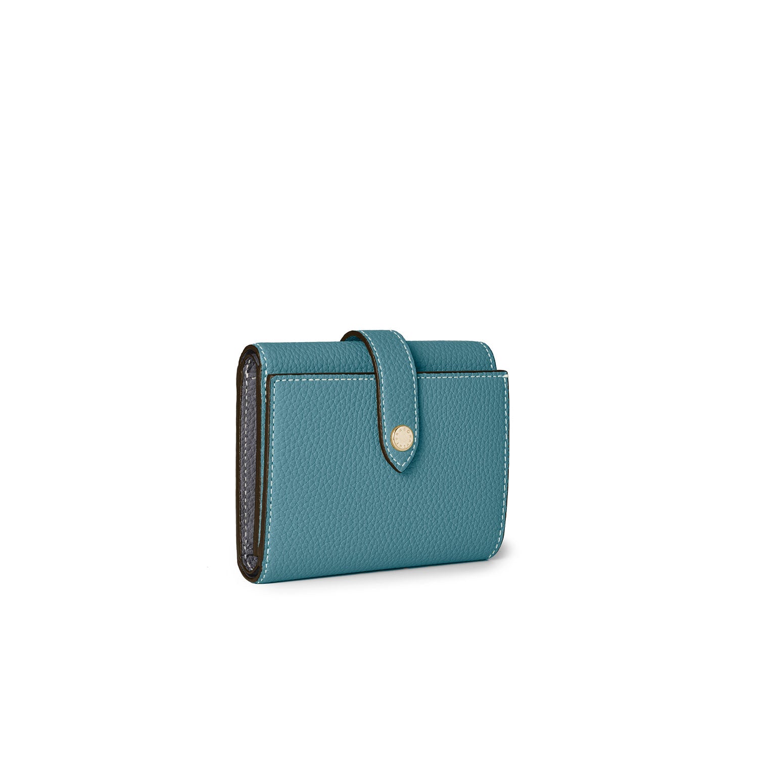 Belted Tri-fold Wallet Shrink Leather (Blue Cyan × Charcoal Gray)