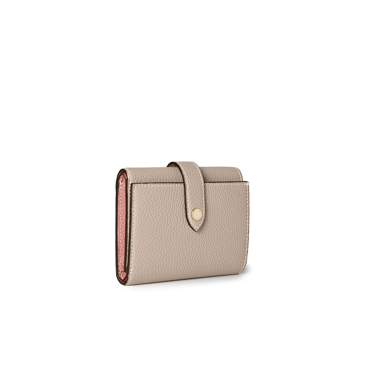 Belted Tri-fold Wallet Shrink Leather (Greige × Coral Pink)