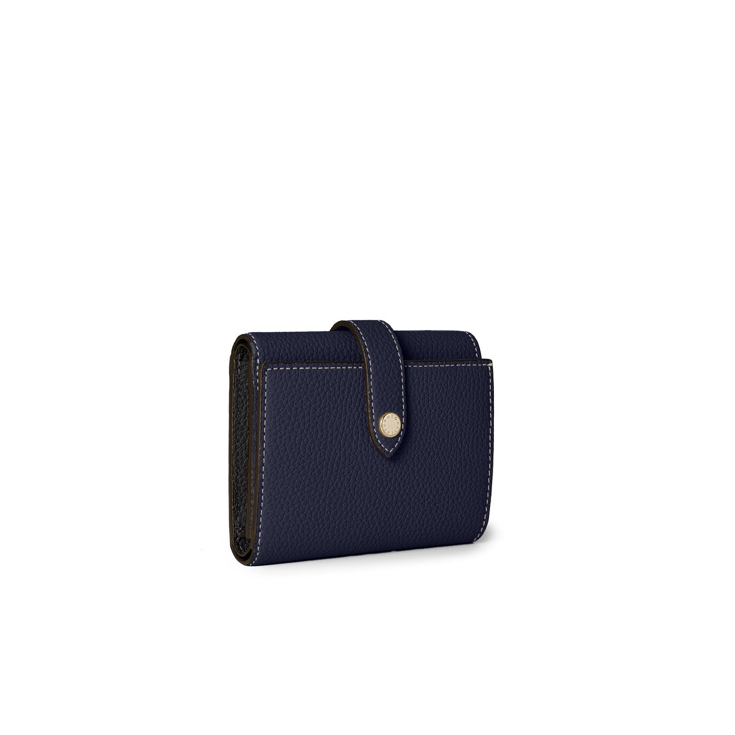 Belted Tri-fold Wallet Shrink Leather (Navy × Black)