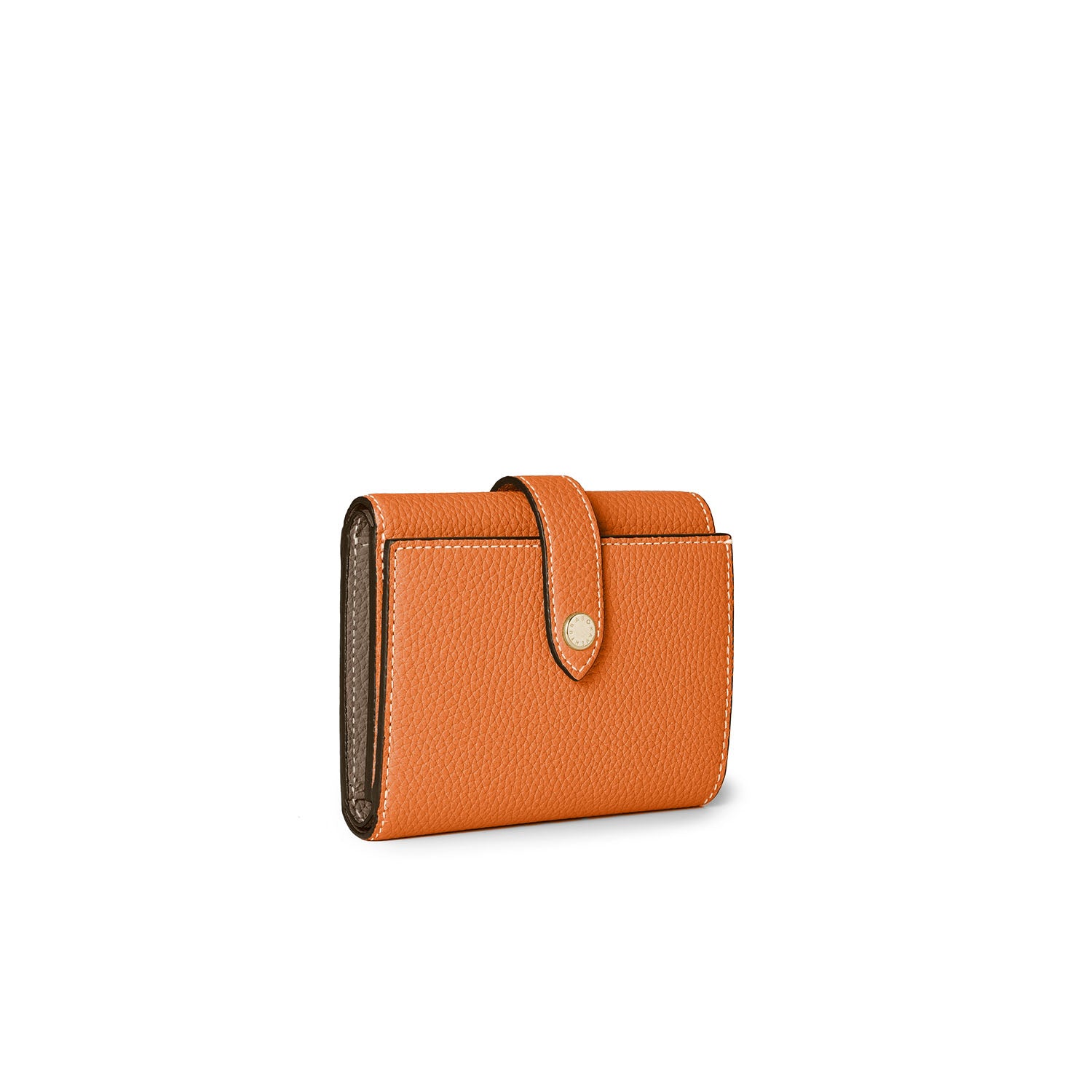 Belted Tri-fold Wallet Shrink Leather (Orange × Etoupe)