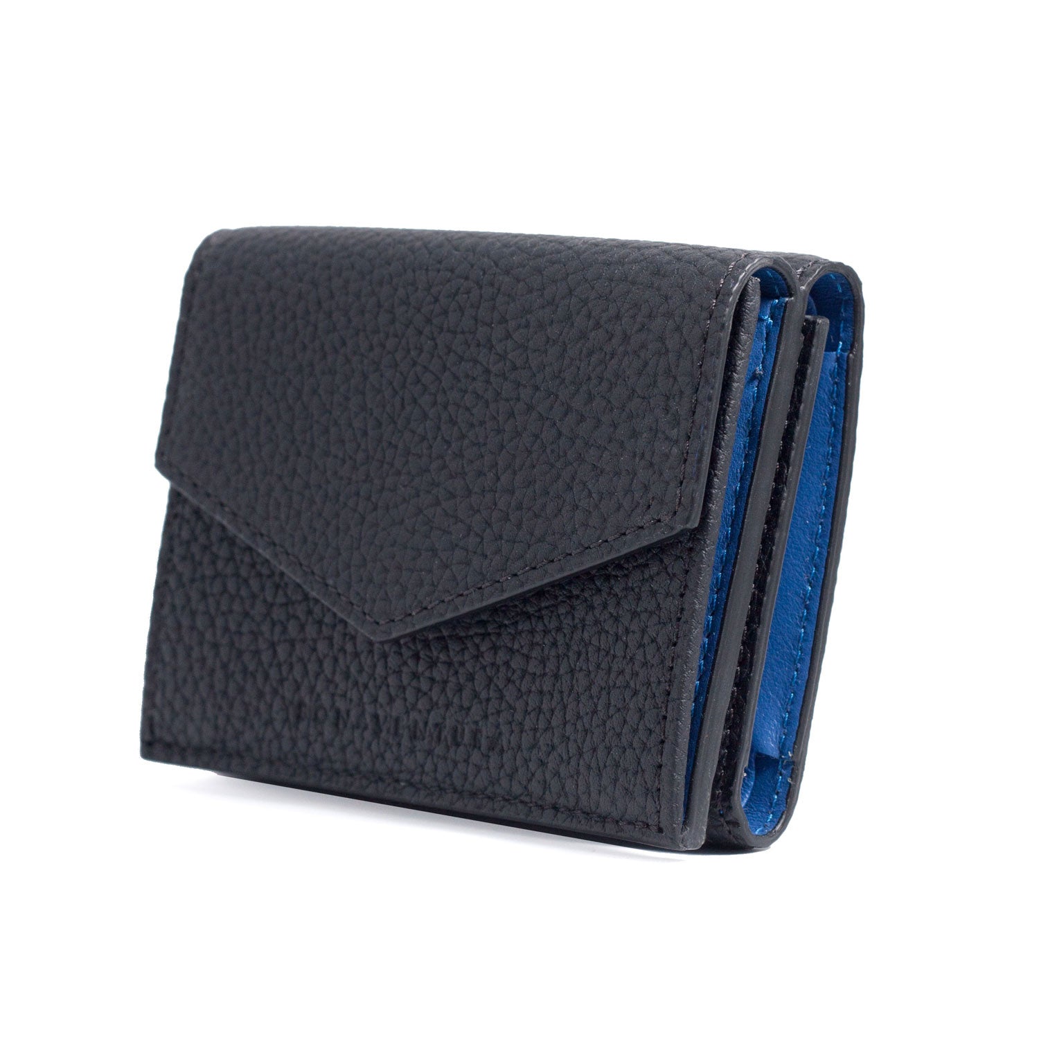 Small Wallet Bottalato Leather (Black × Royal Blue)