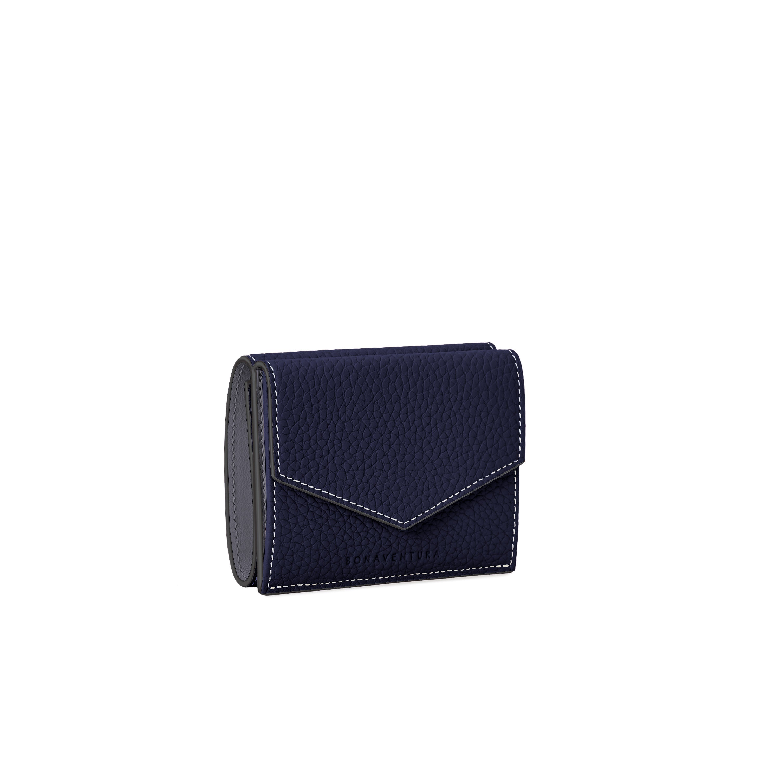 Small Wallet Shrink Leather (Navy × Charcoal Gray)