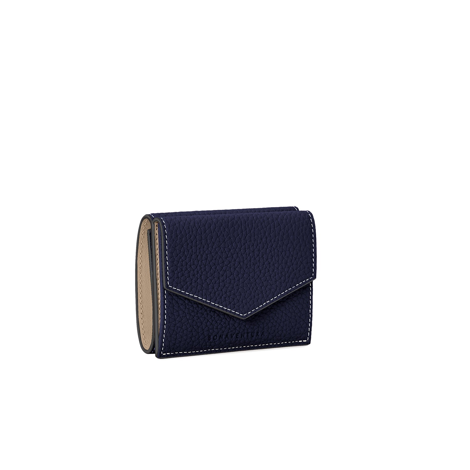 Small Wallet Bottalato Leather (Navy × Greige)