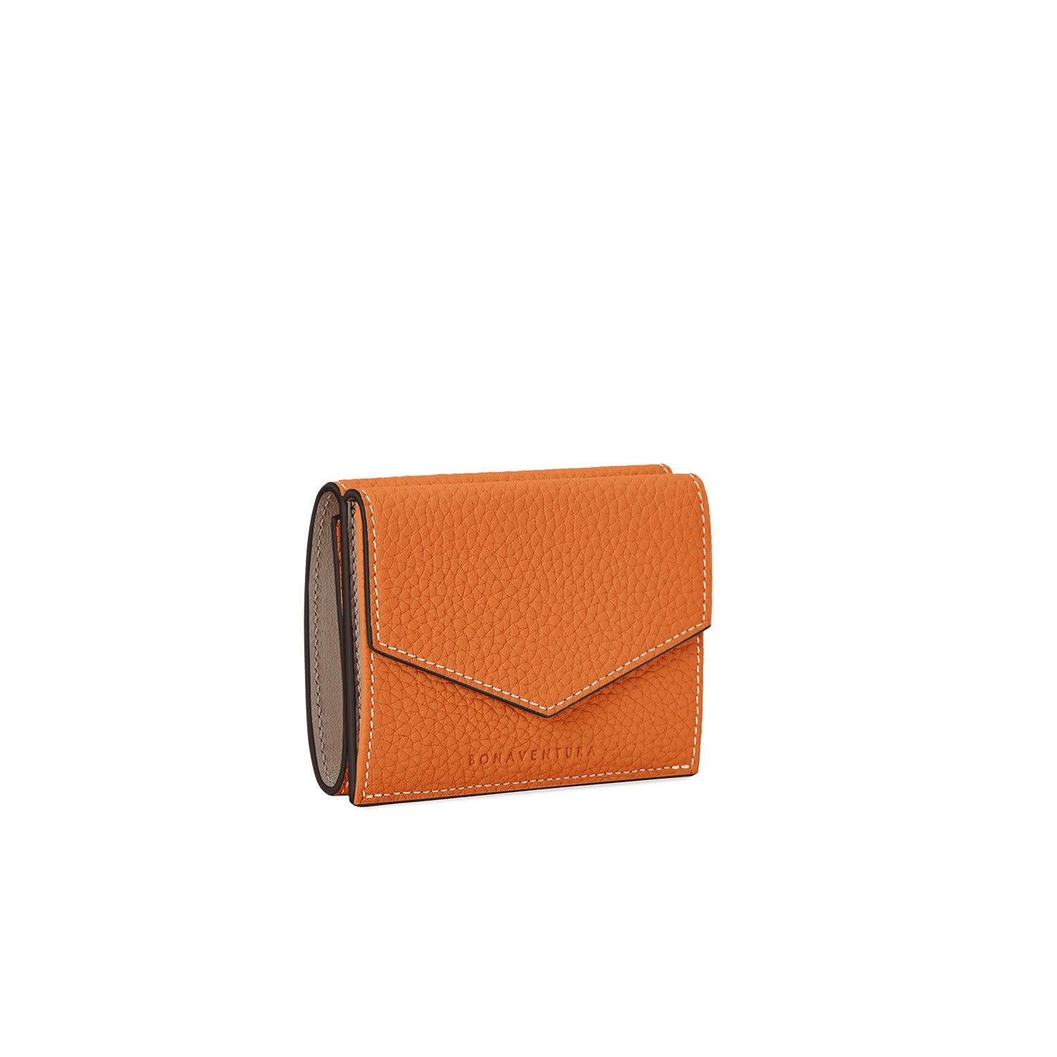 Small Wallet Bottalato Leather (Orange × Etoupe)