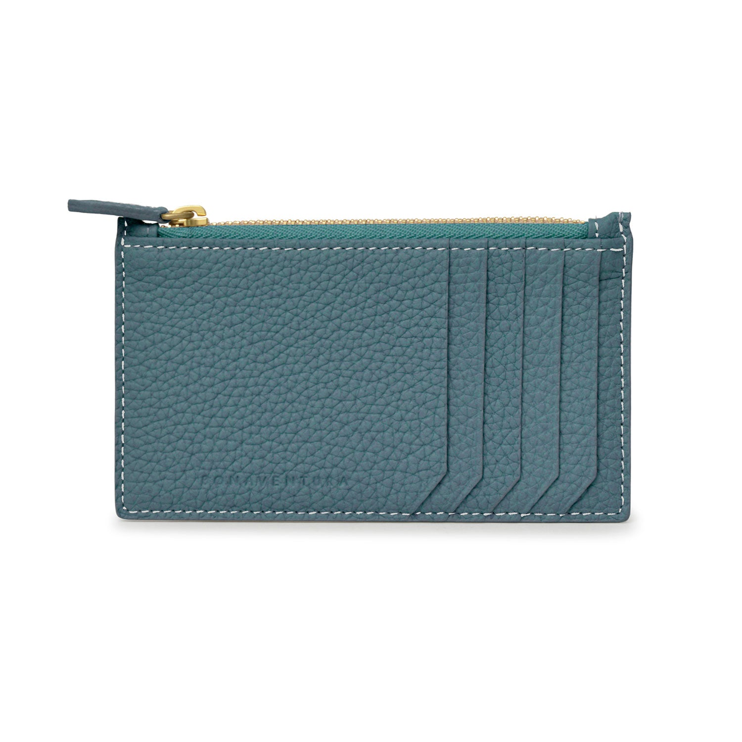 Mini Zip Wallet Gussetless Shrink Leather (Blue Cyan)