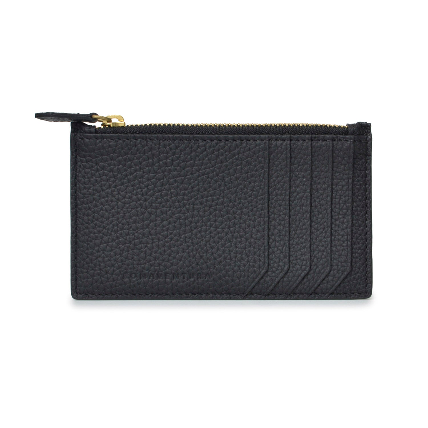 Mini Zip Wallet Gussetless Shrink Leather (Black × Royal Blue)