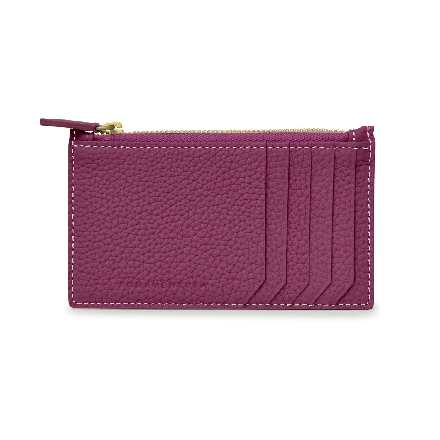 Mini Zip Wallet Gussetless Shrink Leather (Anemone Purple × Fuchsia Pink)