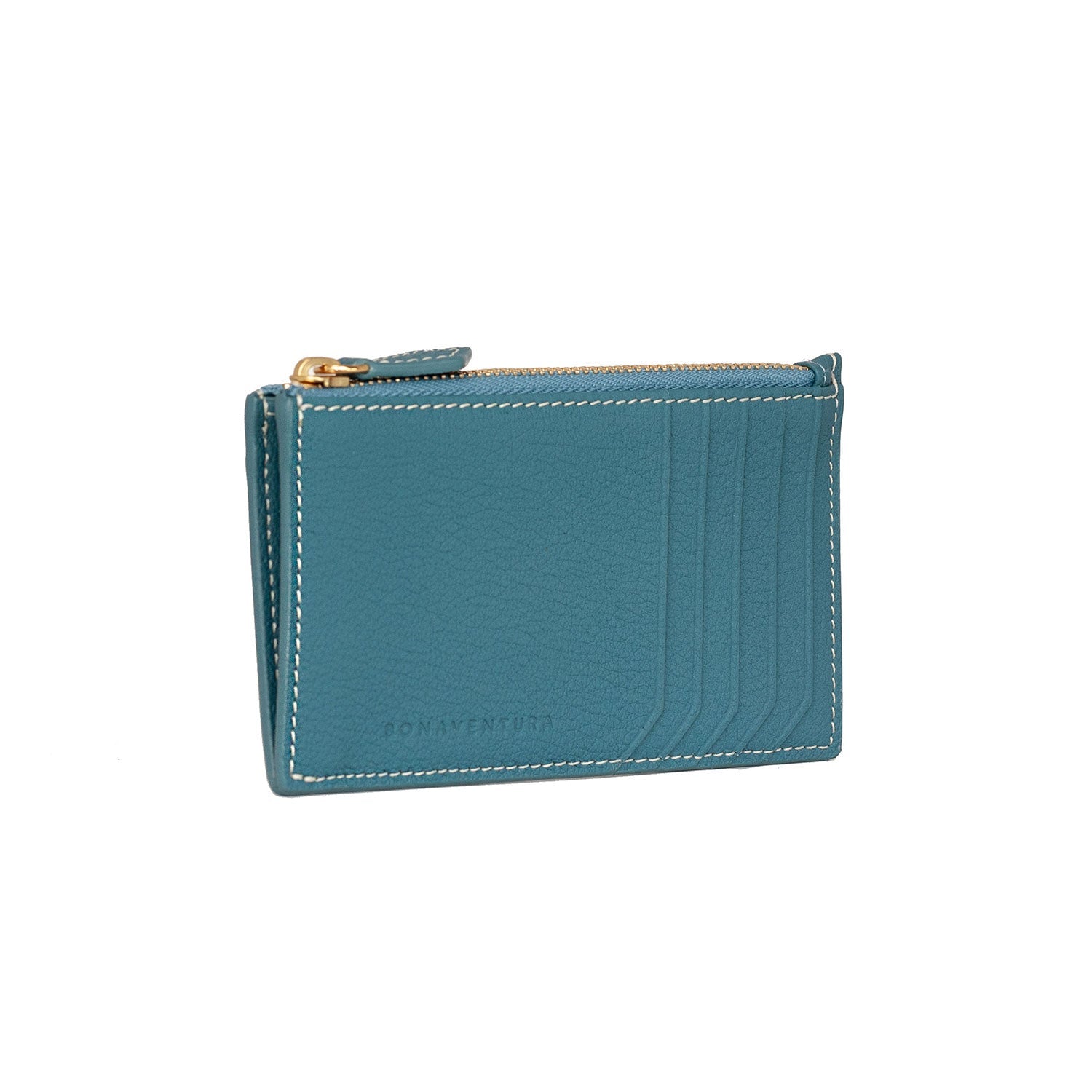 Mini Zip Wallet Bottalato Leather (Blue Cyan)