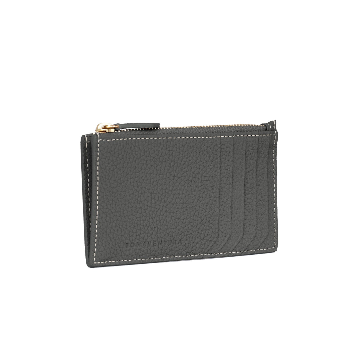 Mini Zip Wallet Bottalato Leather (Charcoal Gray × True Gray)