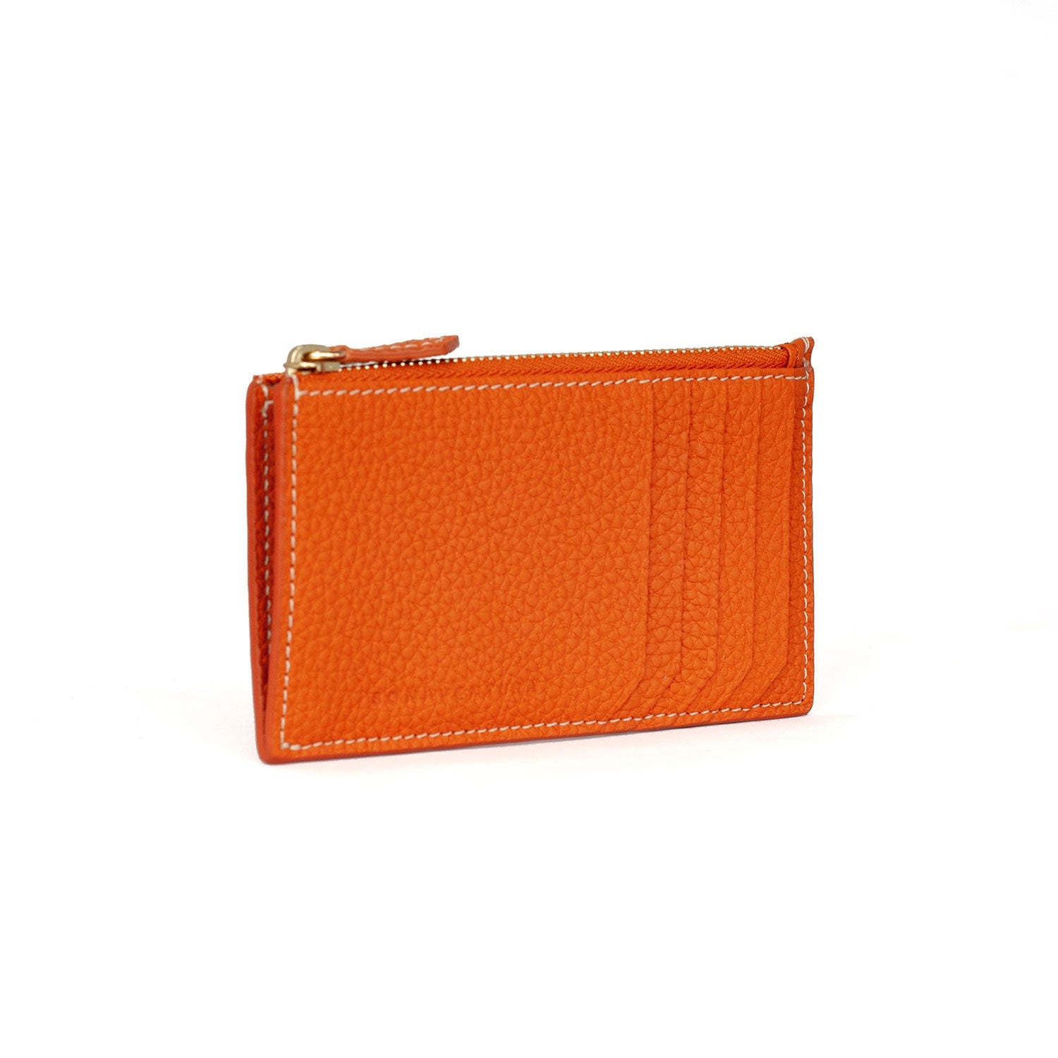 Mini Zip Wallet Bottalato Leather (Orange × Etoupe)