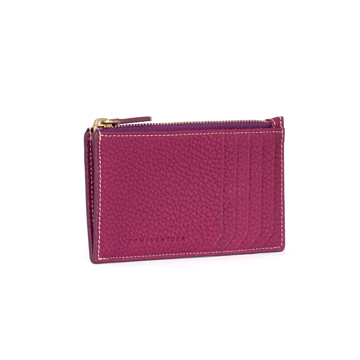 Mini Zip Wallet Bottalato Leather (Anemone Purple × Fuchsia Pink)