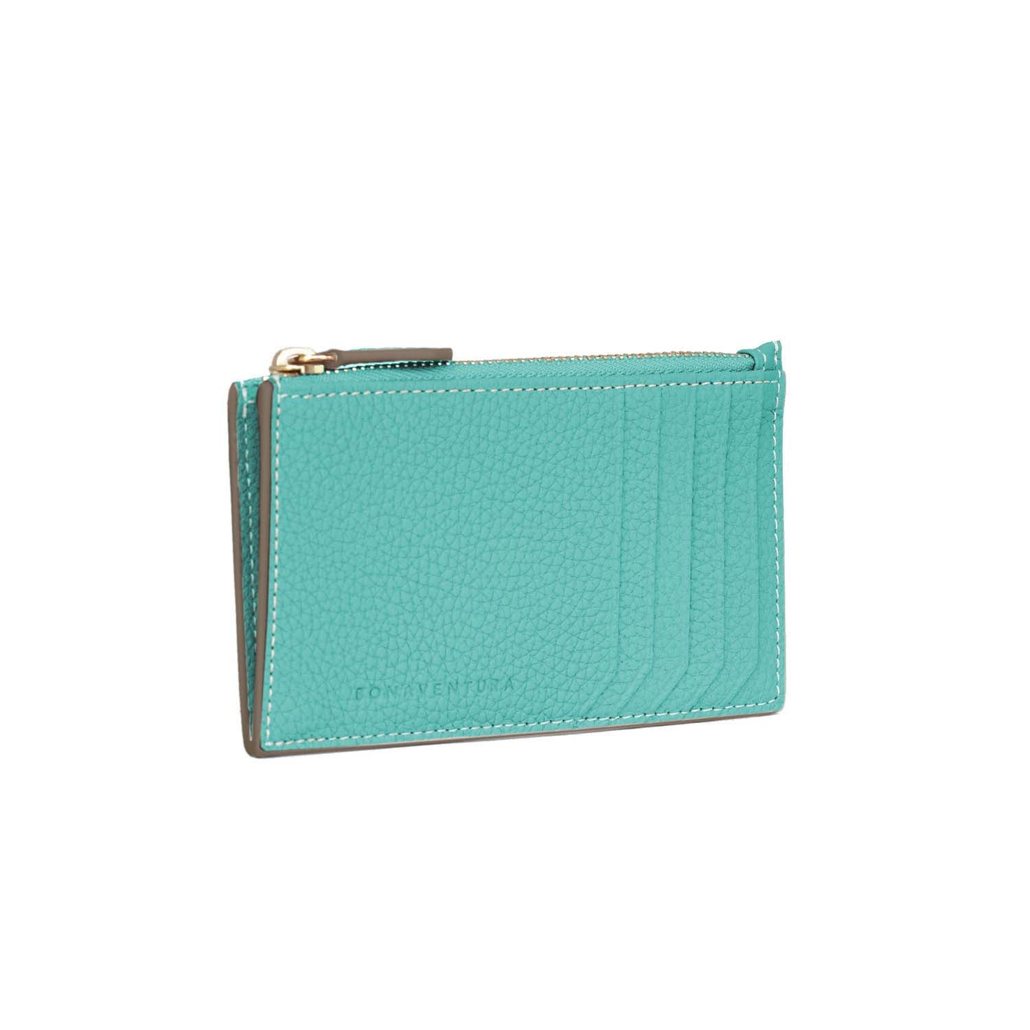 Mini Zip Wallet Shrink Leather (Atoll Blue (Etoupe edge paint))