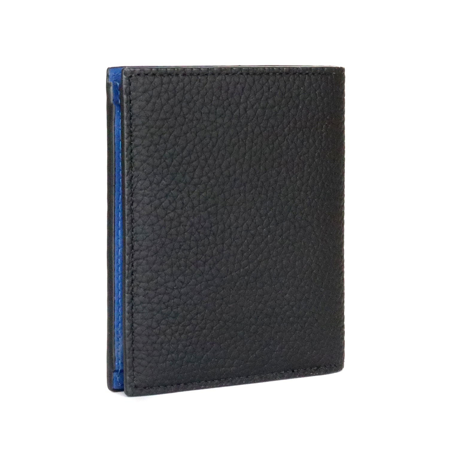 Bi-fold Wallet Bottalato Leather (Black × Royal Blue)