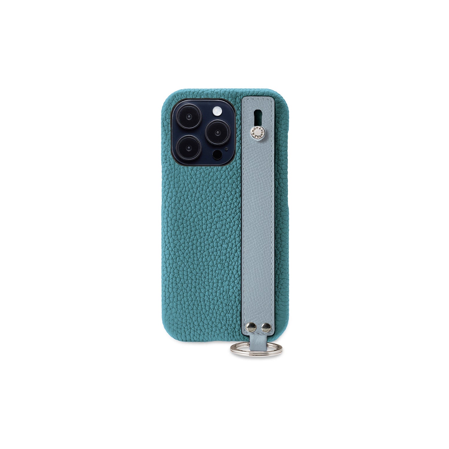 iPhone 14 Pro Max Back Cover Case with Handle Bottalato Leather (Blue Cyan × Blue Lin - Silver)