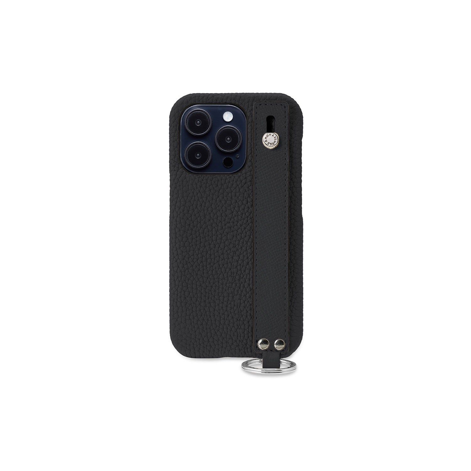 iPhone 14 Pro Max Back Cover Case with Handle Bottalato Leather (Black - Silver)