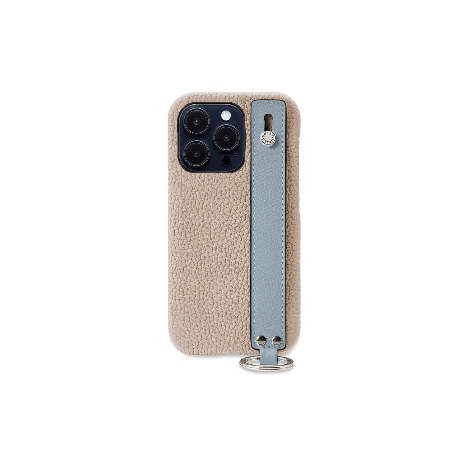 iPhone 14 Pro Max Back Cover Case with Handle Bottalato Leather (Greige × Blue Lin - Silver)