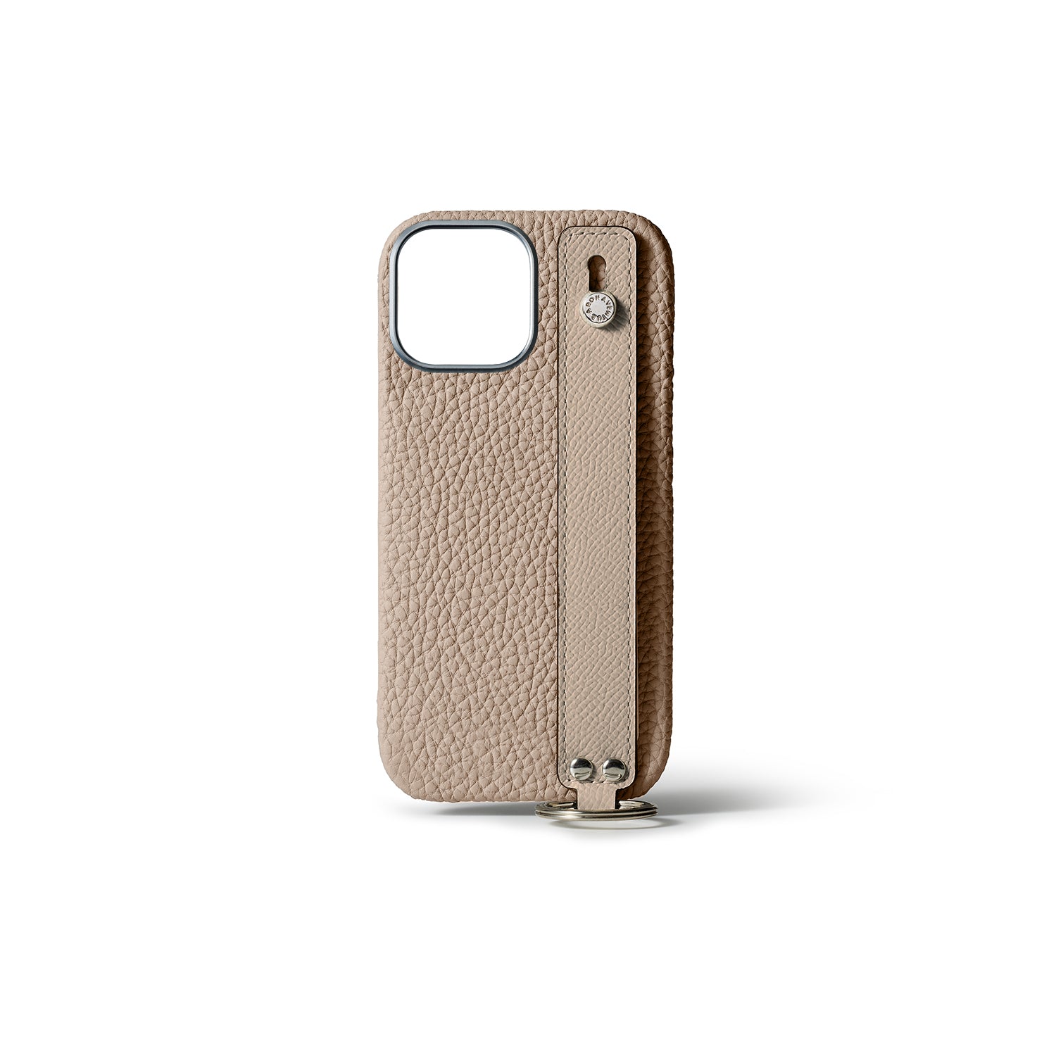 iPhone 15 Pro Max Back Cover Case with Handle Bottalato Leather (Greige - Silver)