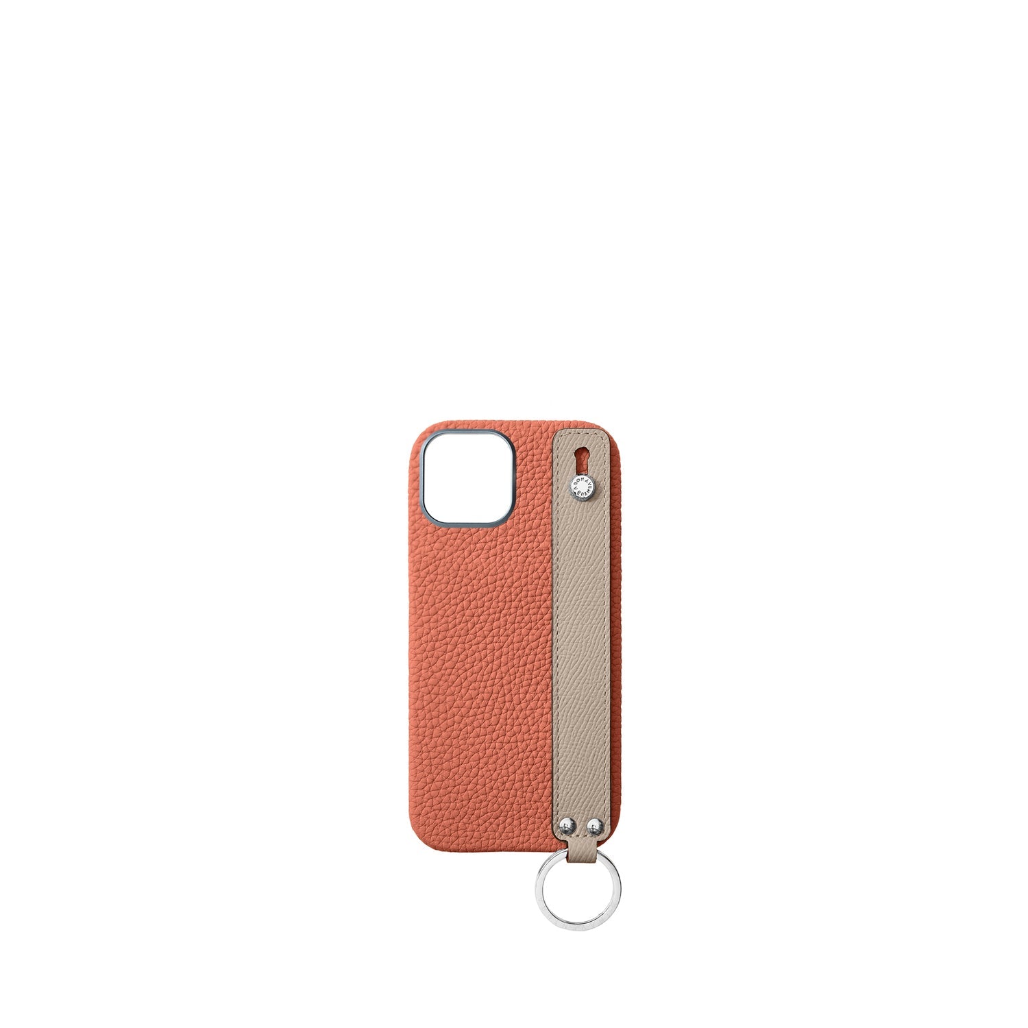 iPhone 16 Back Cover Case with Handle Shrink Leather (Terracotta Orange × Greige - Silver)