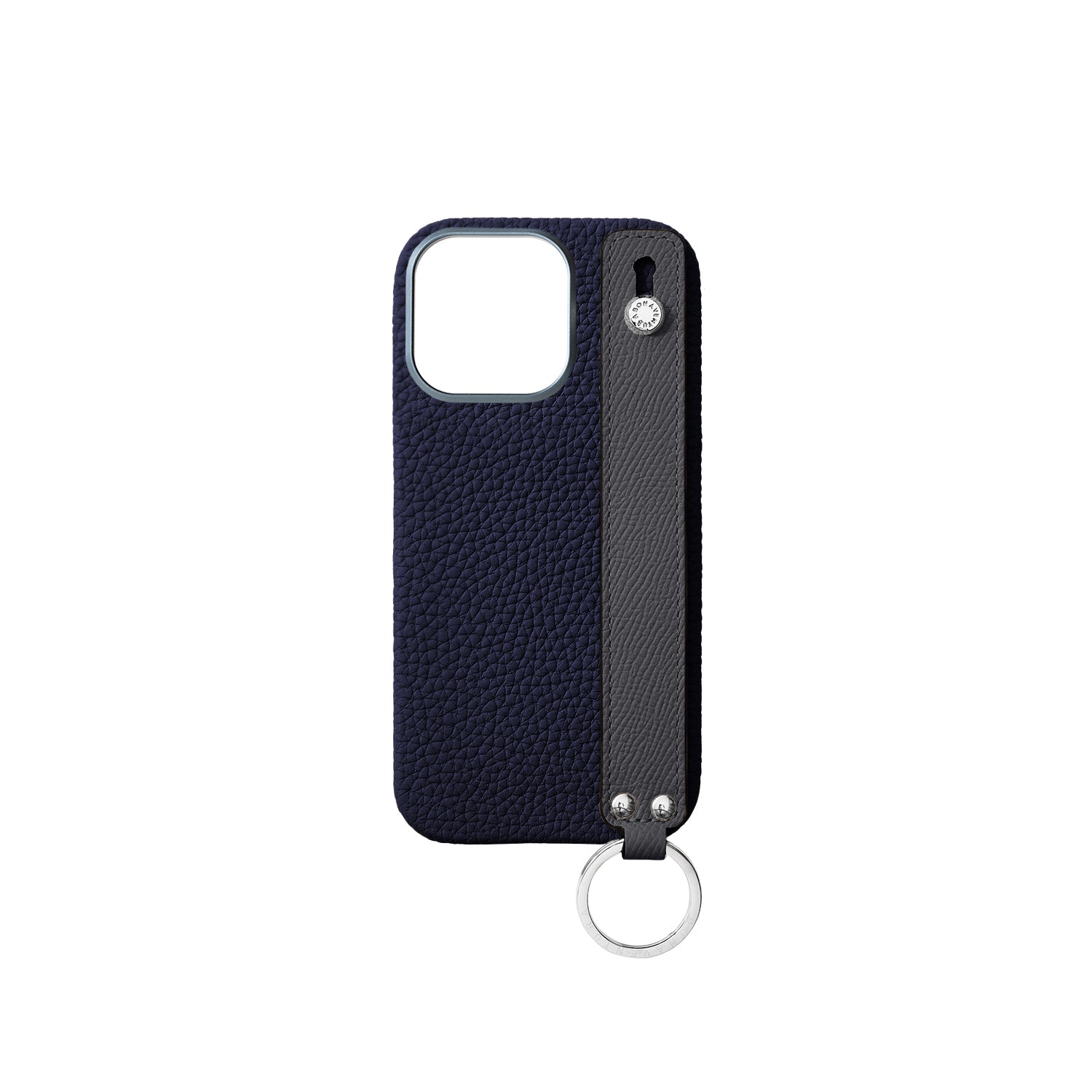 iPhone 16 Pro Back Cover Case with Handle Shrink Leather (Navy × Charcoal Gray - Silver)