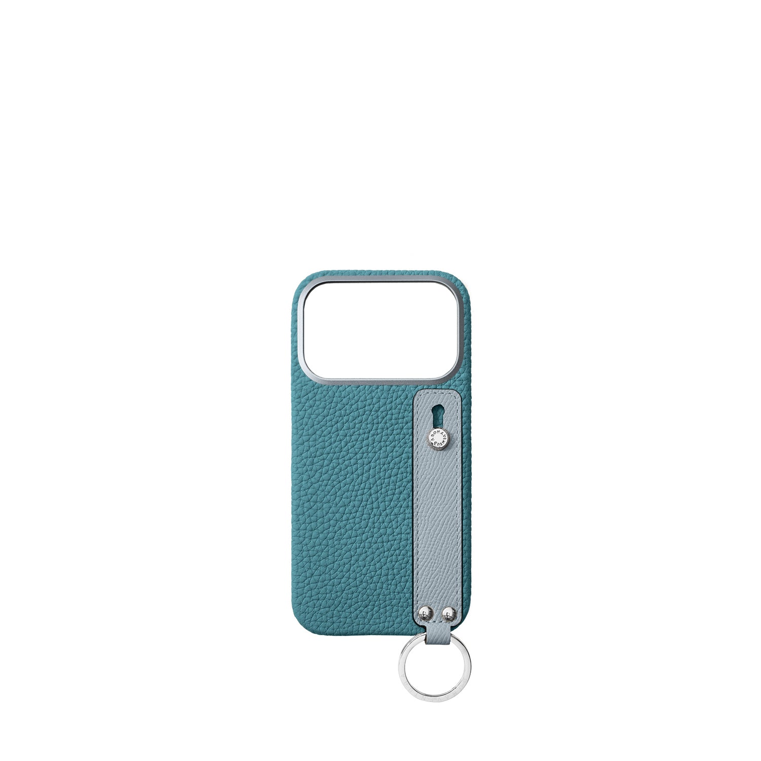 iPhone 17 Pro Back Cover Case with Handle Shrink Leather (Blue Cyan × Blue Lin - Silver)