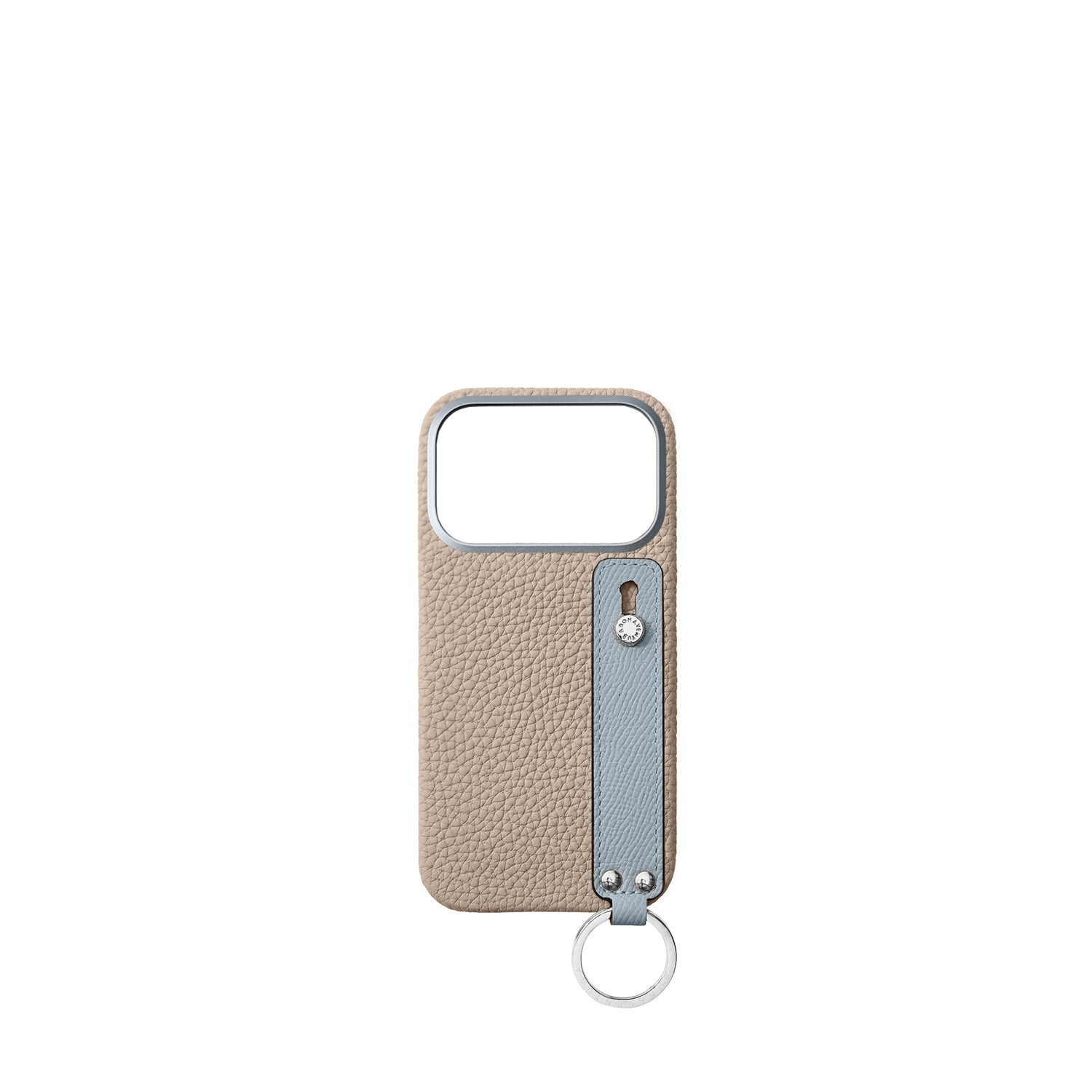 iPhone 17 Pro Back Cover Case with Handle Shrink Leather (Greige × Blue Lin - Silver)