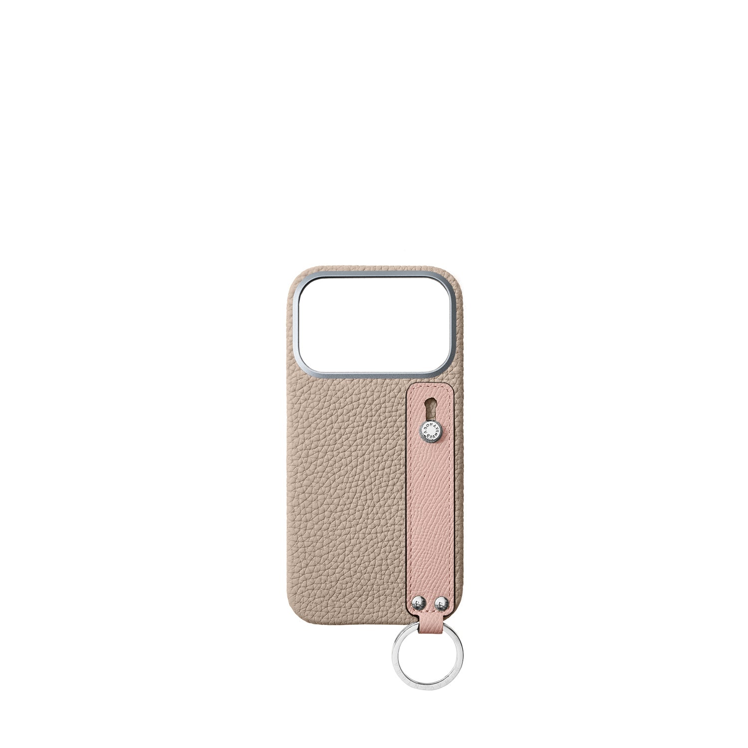 iPhone 17 Pro Back Cover Case with Handle Shrink Leather (Greige × Shell Pink - Silver)