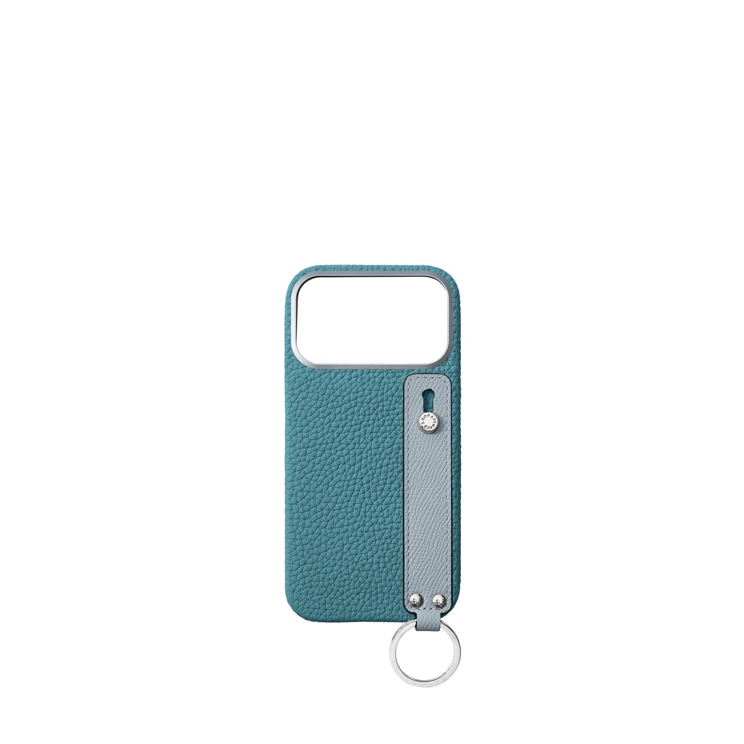 iPhone 17 Pro Max Back Cover Case with Handle Shrink Leather (Blue Cyan × Blue Lin - Silver)