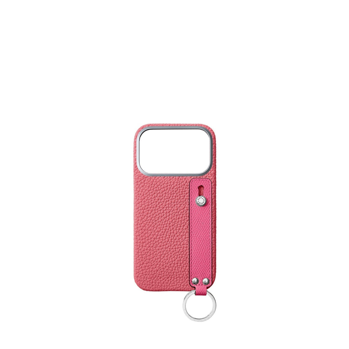 iPhone 18 Pro Back Cover Case with Handle Shrink Leather (Azalee Pink × Fuchsia Pink - Silver)