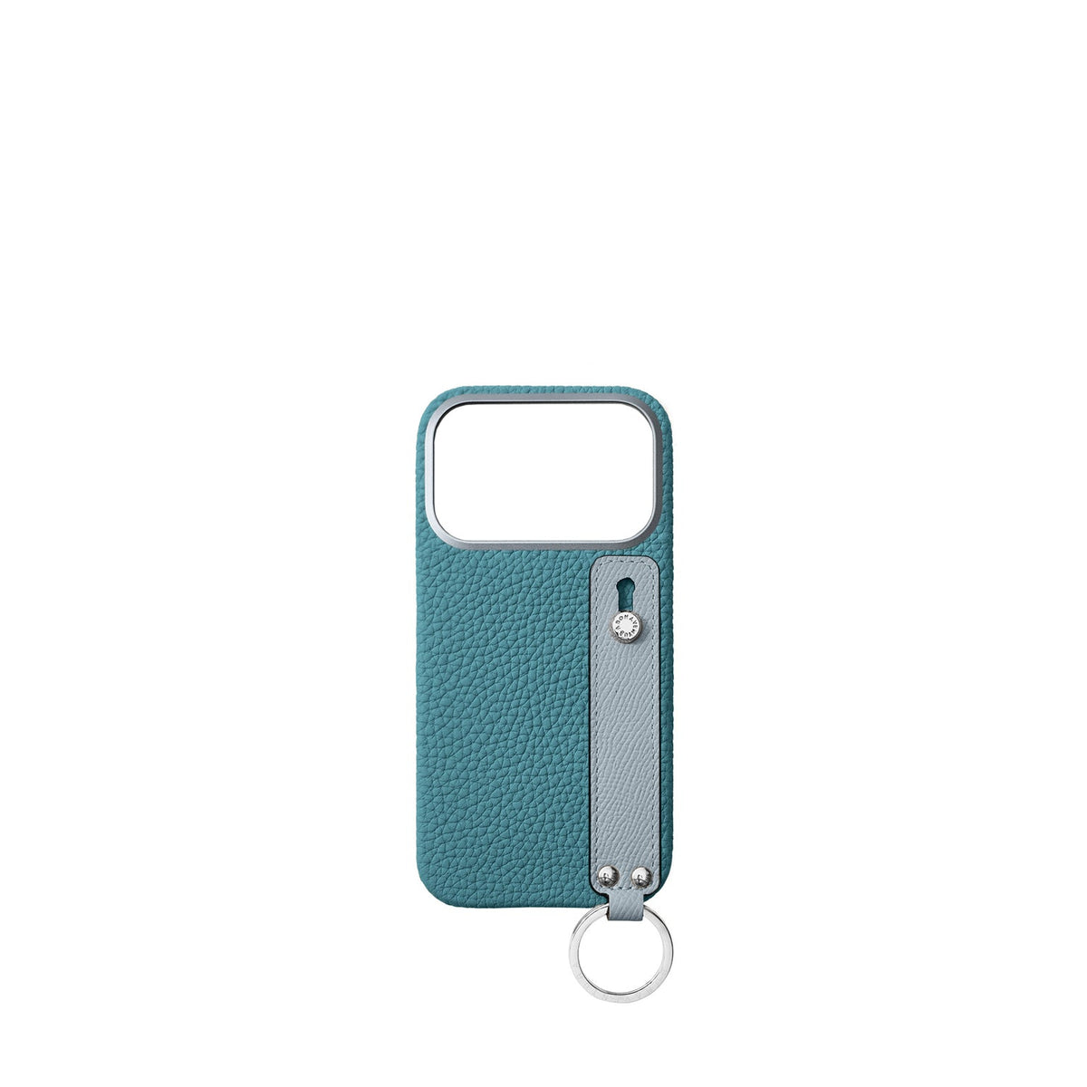 iPhone 18 Pro Back Cover Case with Handle Shrink Leather (Blue Cyan × Blue Lin - Silver)