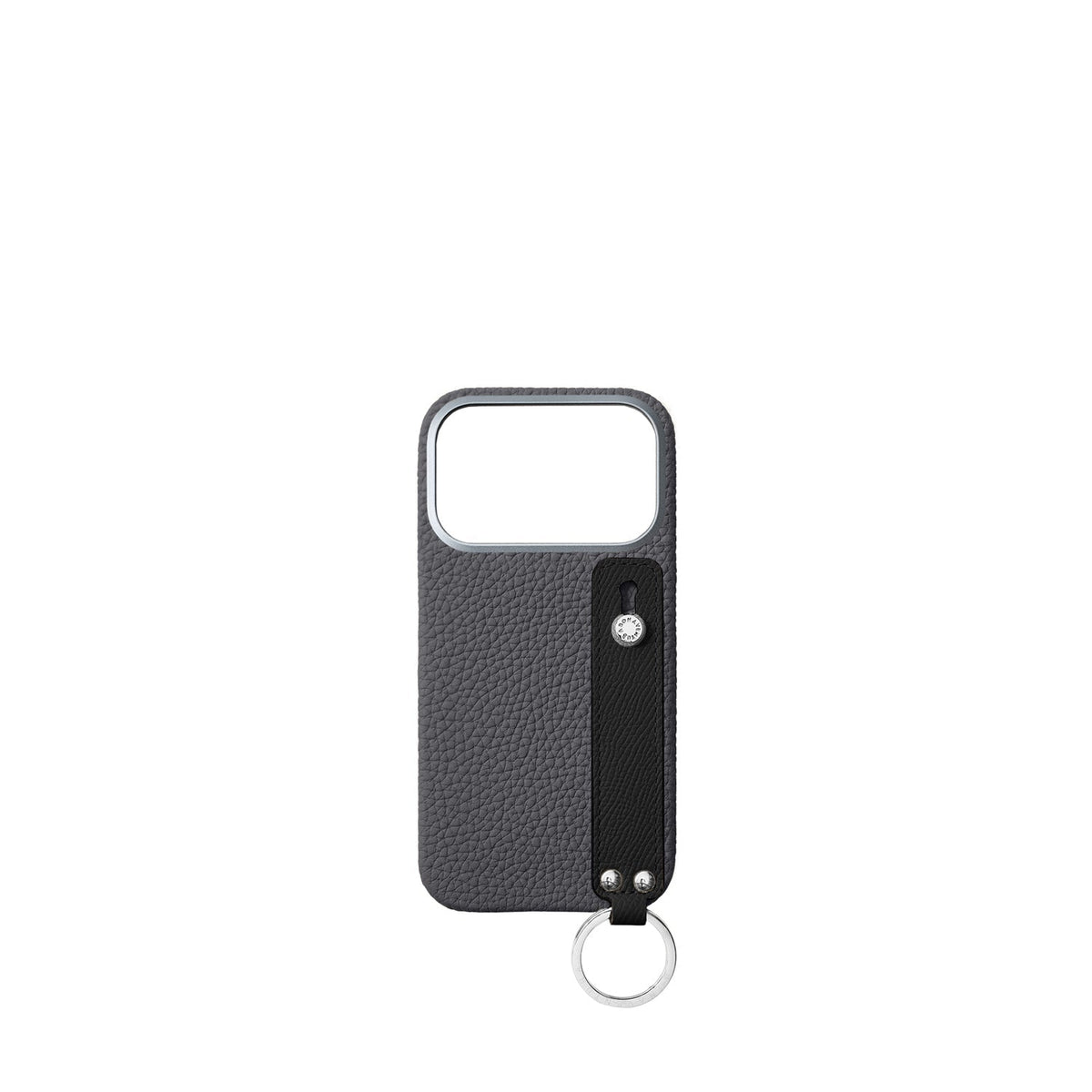 iPhone 18 Pro Back Cover Case with Handle Shrink Leather (Charcoal Gray × Black - Silver)