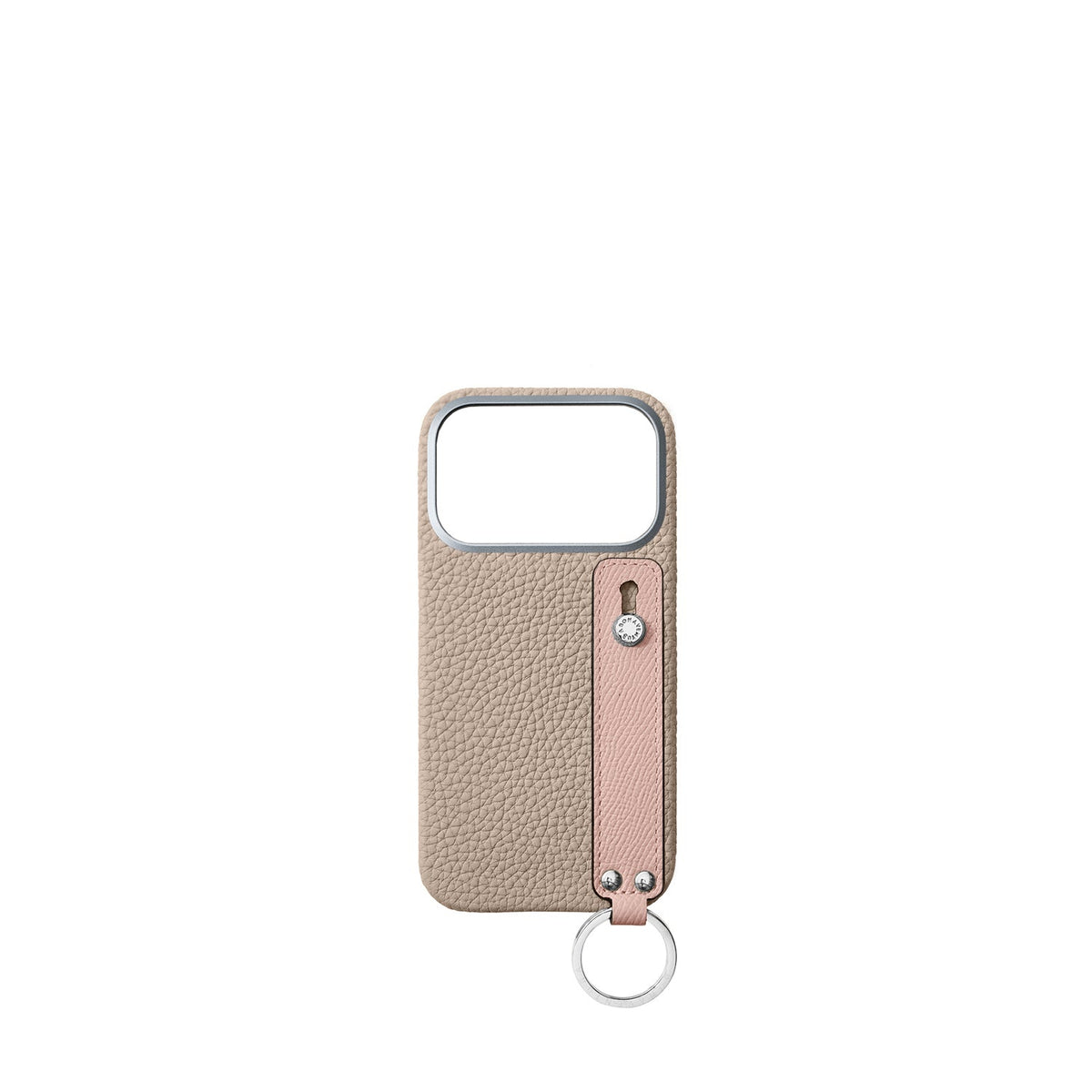 iPhone 18 Pro Back Cover Case with Handle Shrink Leather (Greige × Shell Pink - Silver)
