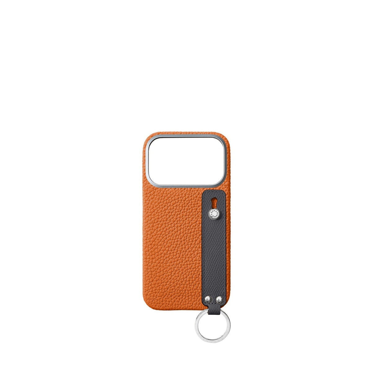 iPhone 18 Pro Back Cover Case with Handle Shrink Leather (Orange × Charcoal Gray - Silver)