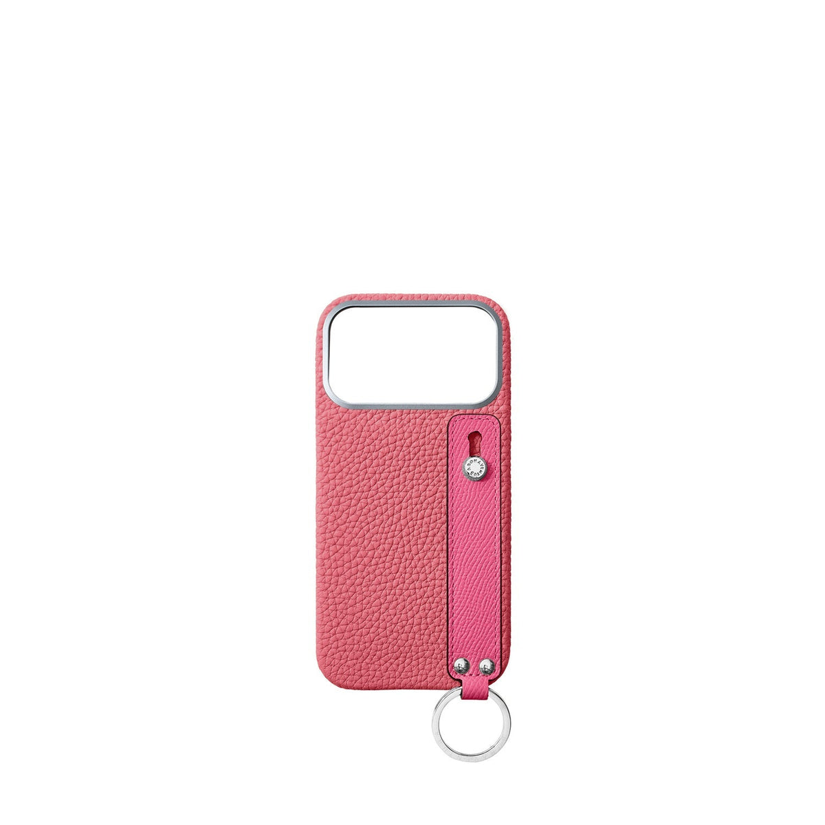 iPhone 18 Pro Max Back Cover Case with Handle Shrink Leather (Azalee Pink × Fuchsia Pink - Silver)