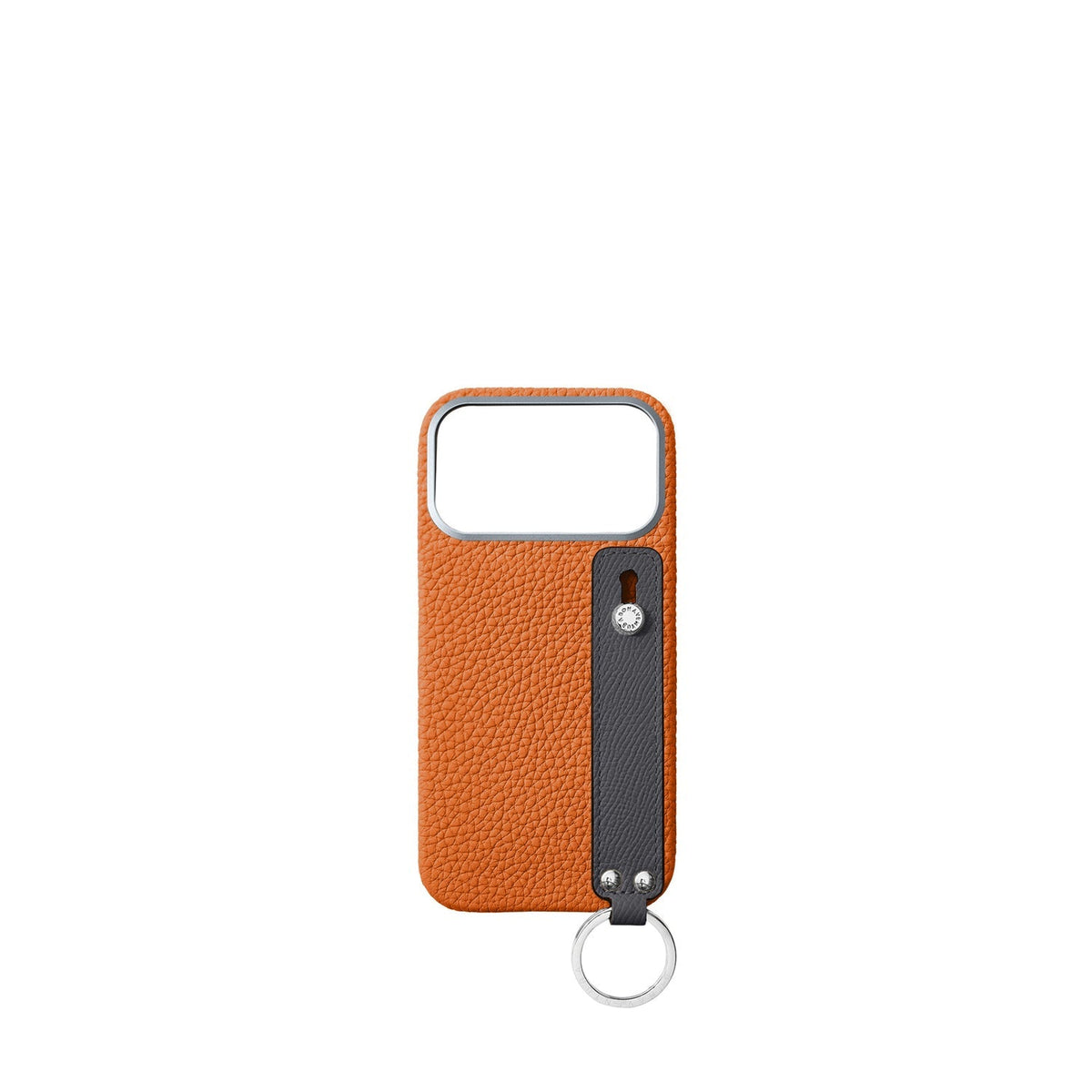 iPhone 18 Pro Max Back Cover Case with Handle Shrink Leather (Orange × Charcoal Gray - Silver)