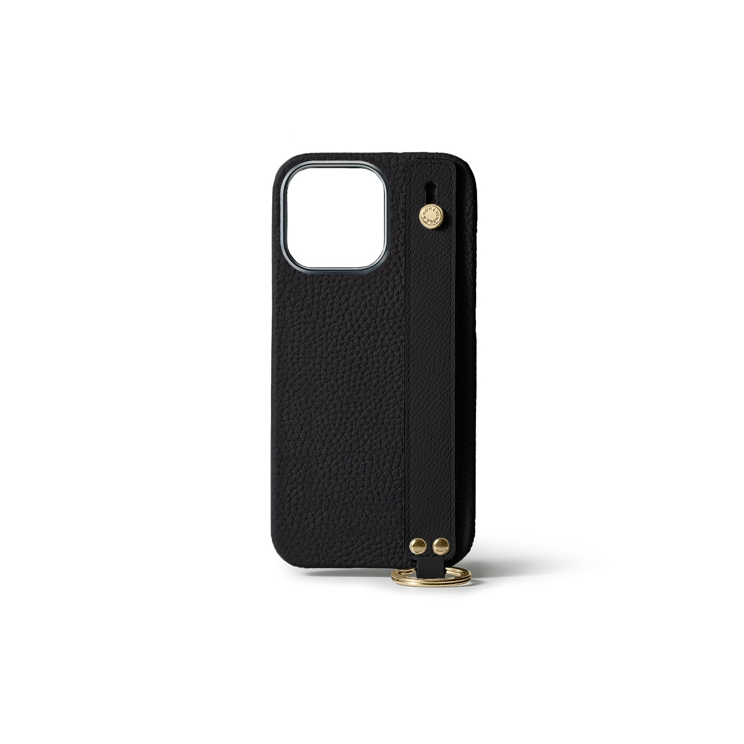 iPhone 15 Pro Back Cover Case with Handle Shrink Leather (Black - Gold)