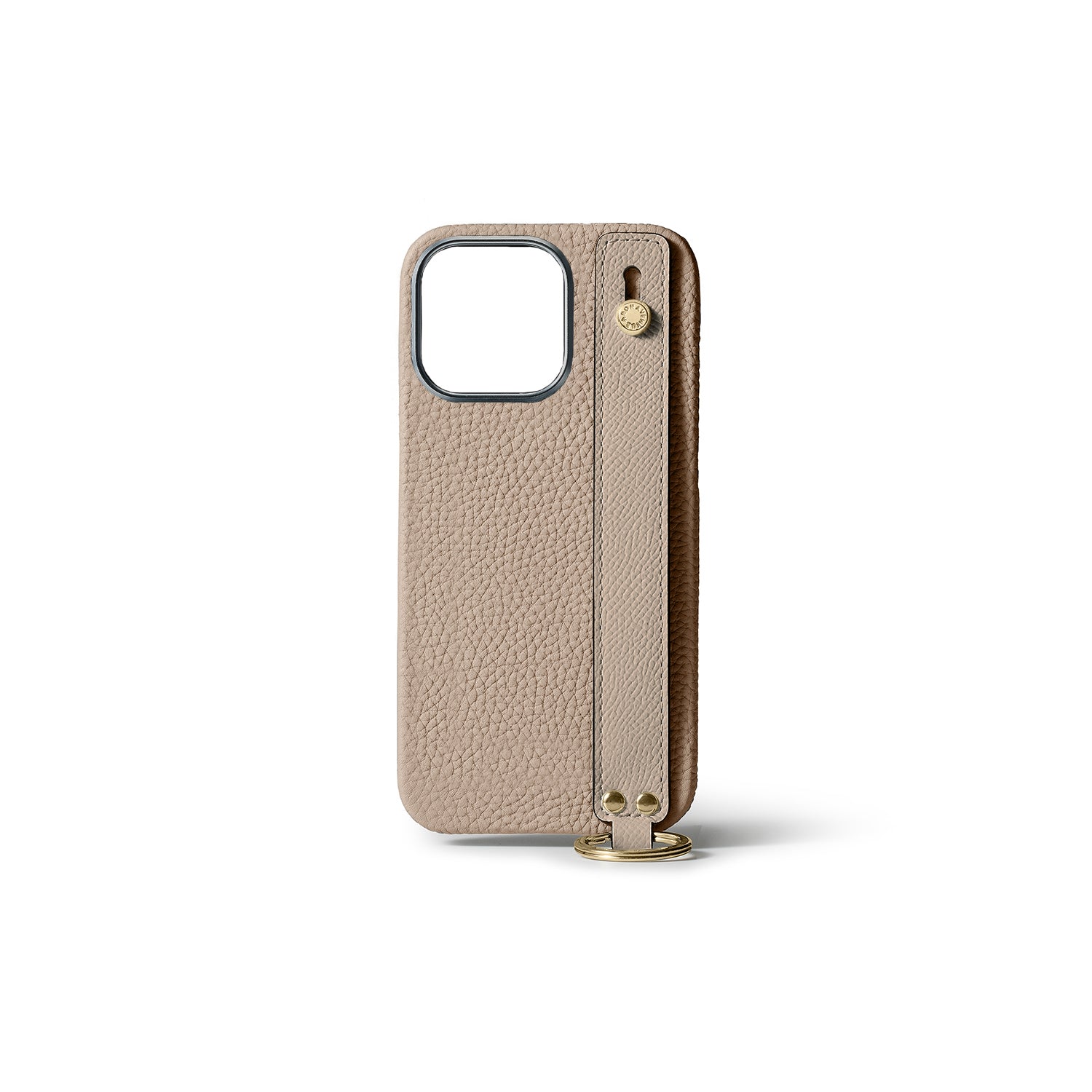iPhone 15 Pro Back Cover Case with Handle Bottalato Leather (Greige - Gold)