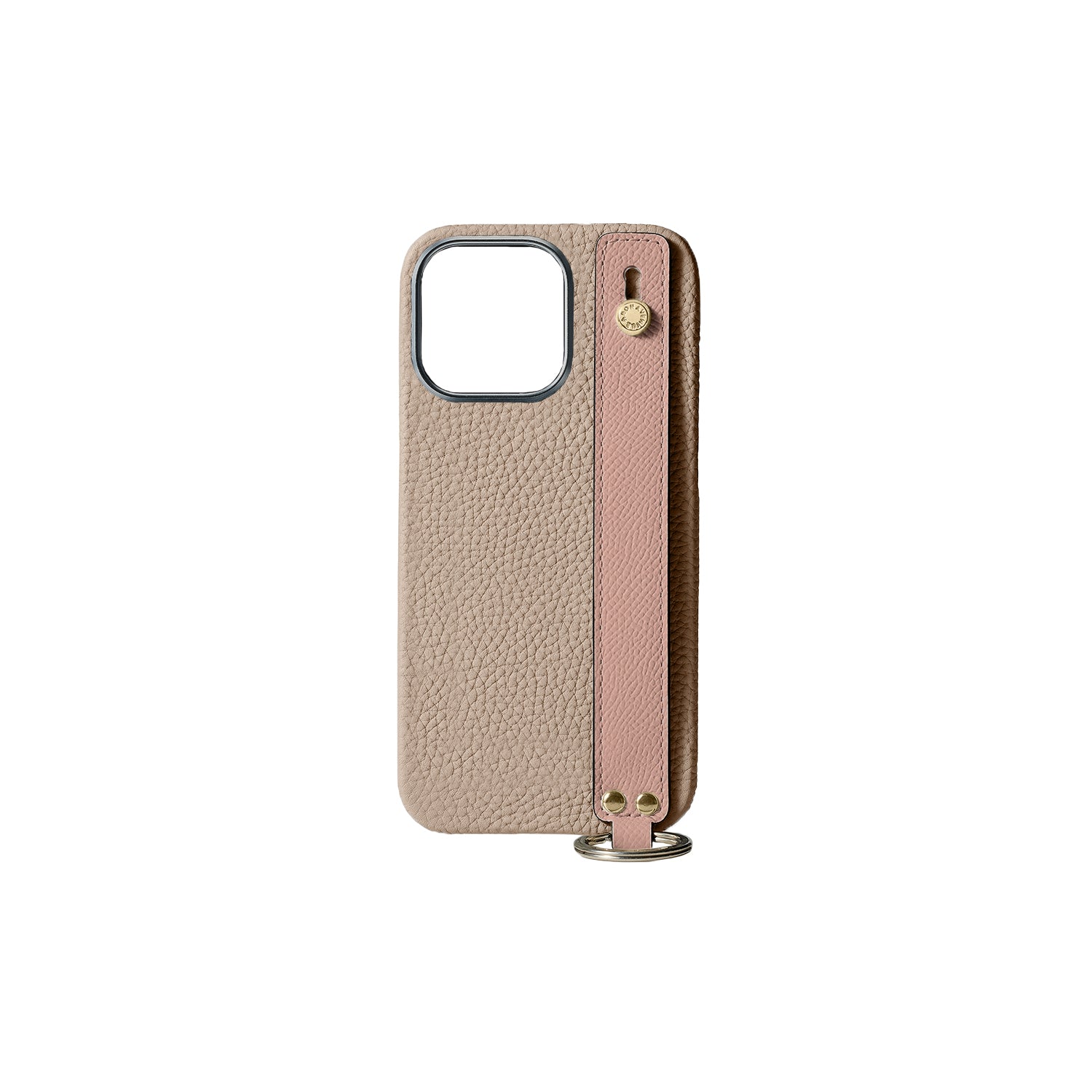 iPhone 15 Pro Back Cover Case with Handle Bottalato Leather (Greige × Shell Pink - Gold)