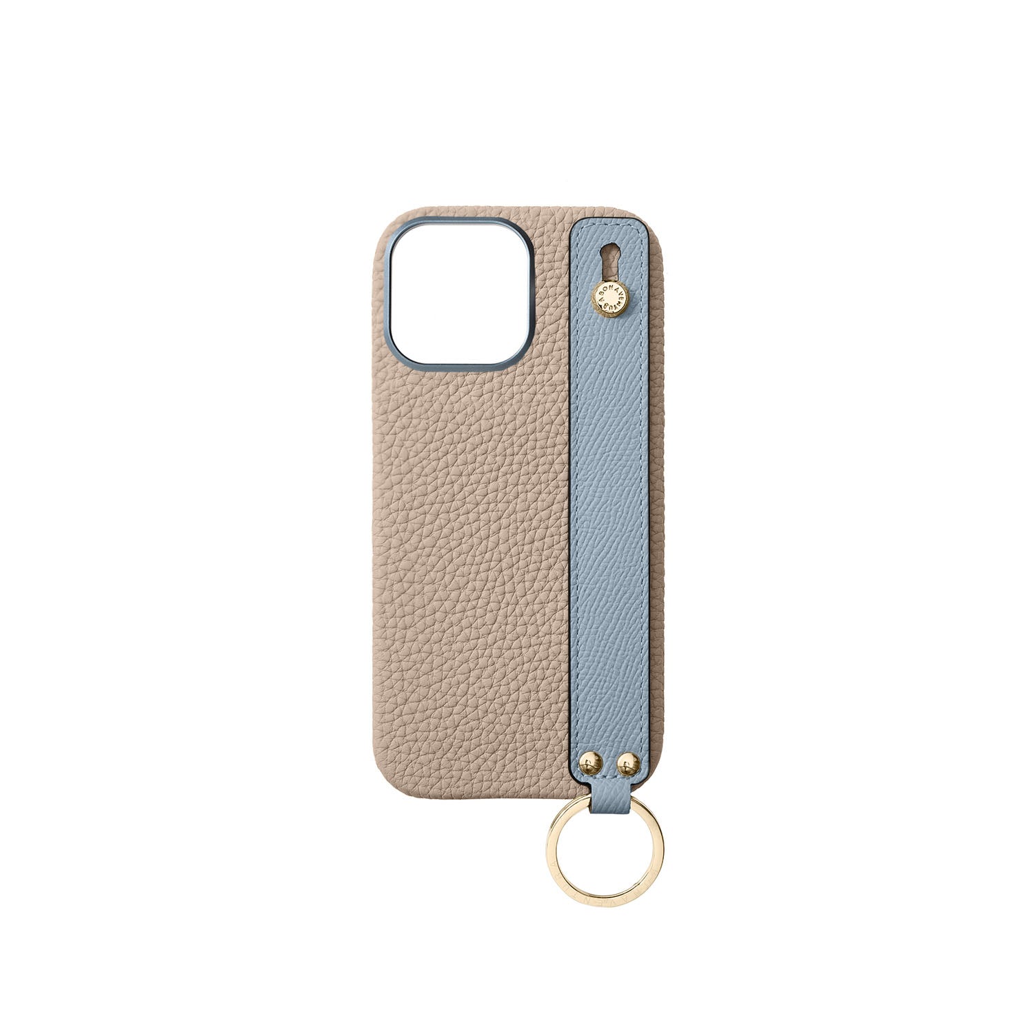 iPhone 16 Pro Max Back Cover Case with Handle Shrink Leather (Greige × Blue Lin - Gold)