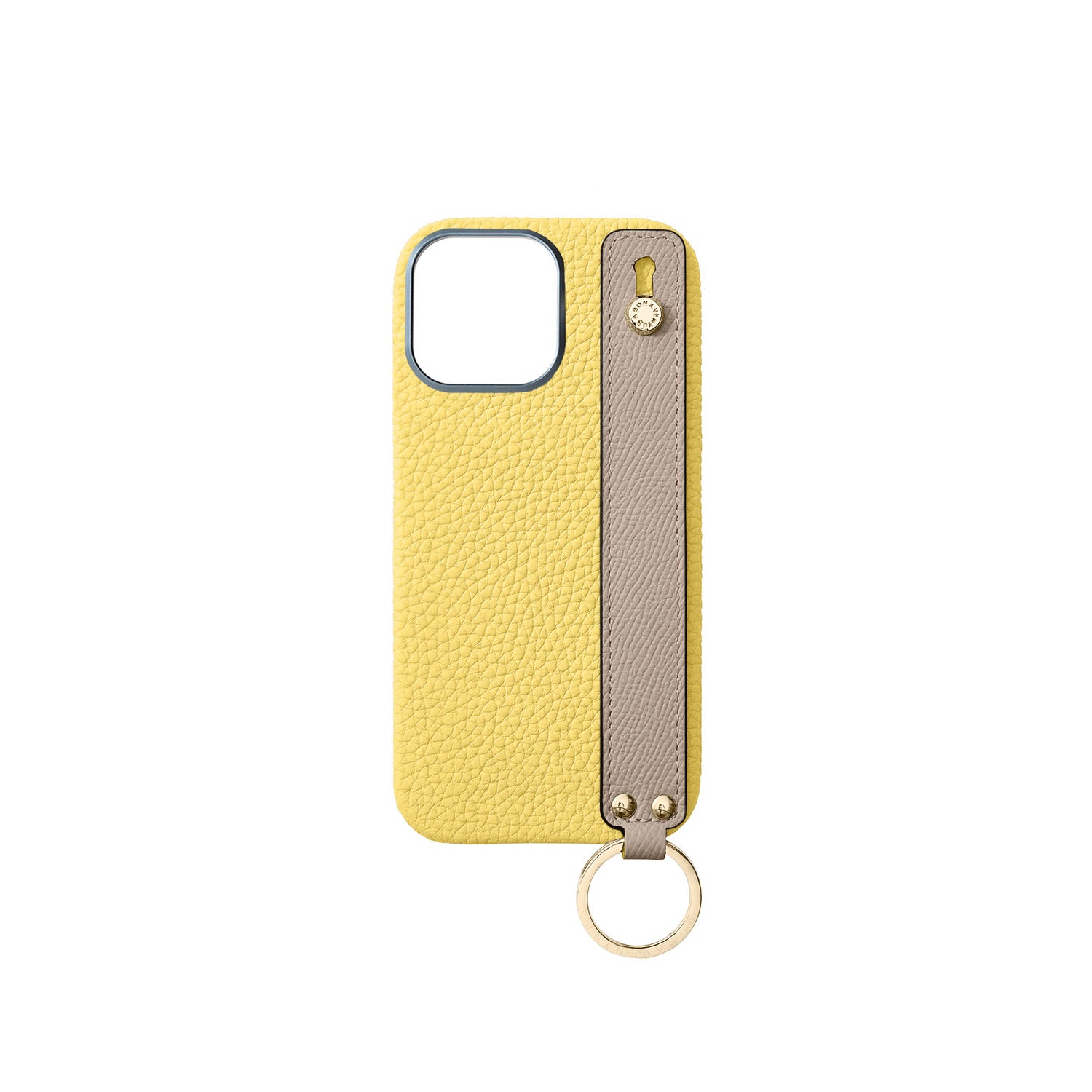 iPhone 16 Pro Max Back Cover Case with Handle Shrink Leather (Yellow × Greige - Gold)