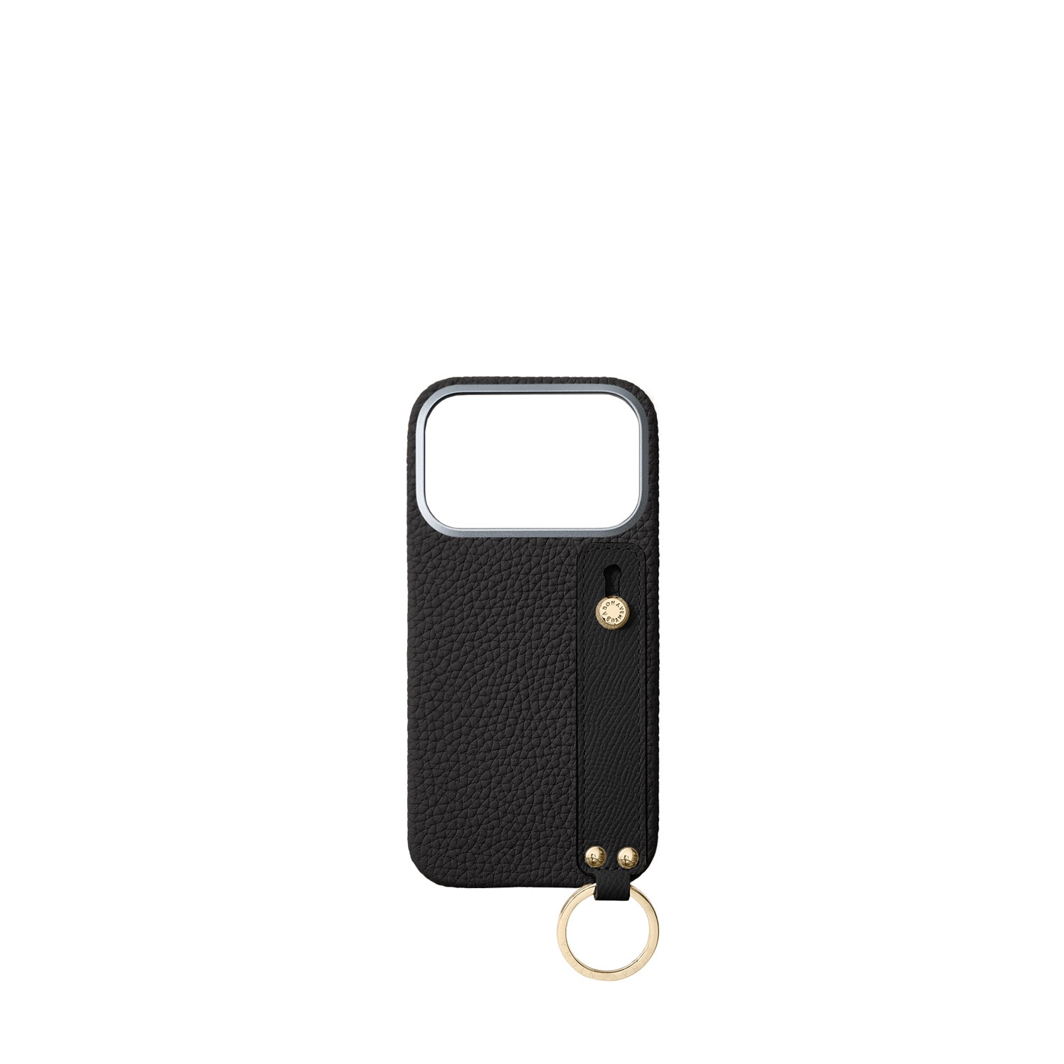 iPhone 17 Pro Back Cover Case with Handle Shrink Leather (Black - Gold)