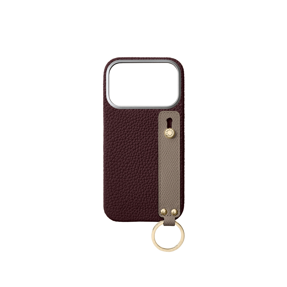 iPhone 17 Pro Back Cover Case with Handle Shrink Leather (Bordeaux × Etoupe - Gold)