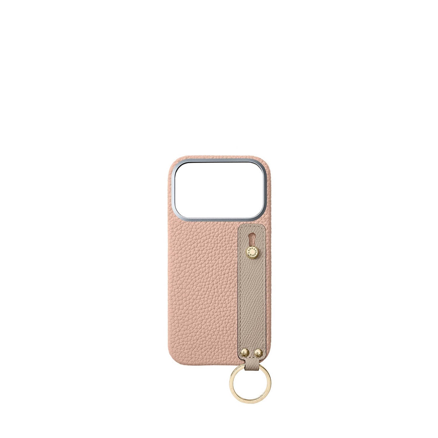 iPhone 17 Pro Back Cover Case with Handle Shrink Leather (Almond Pink × Greige - Gold)