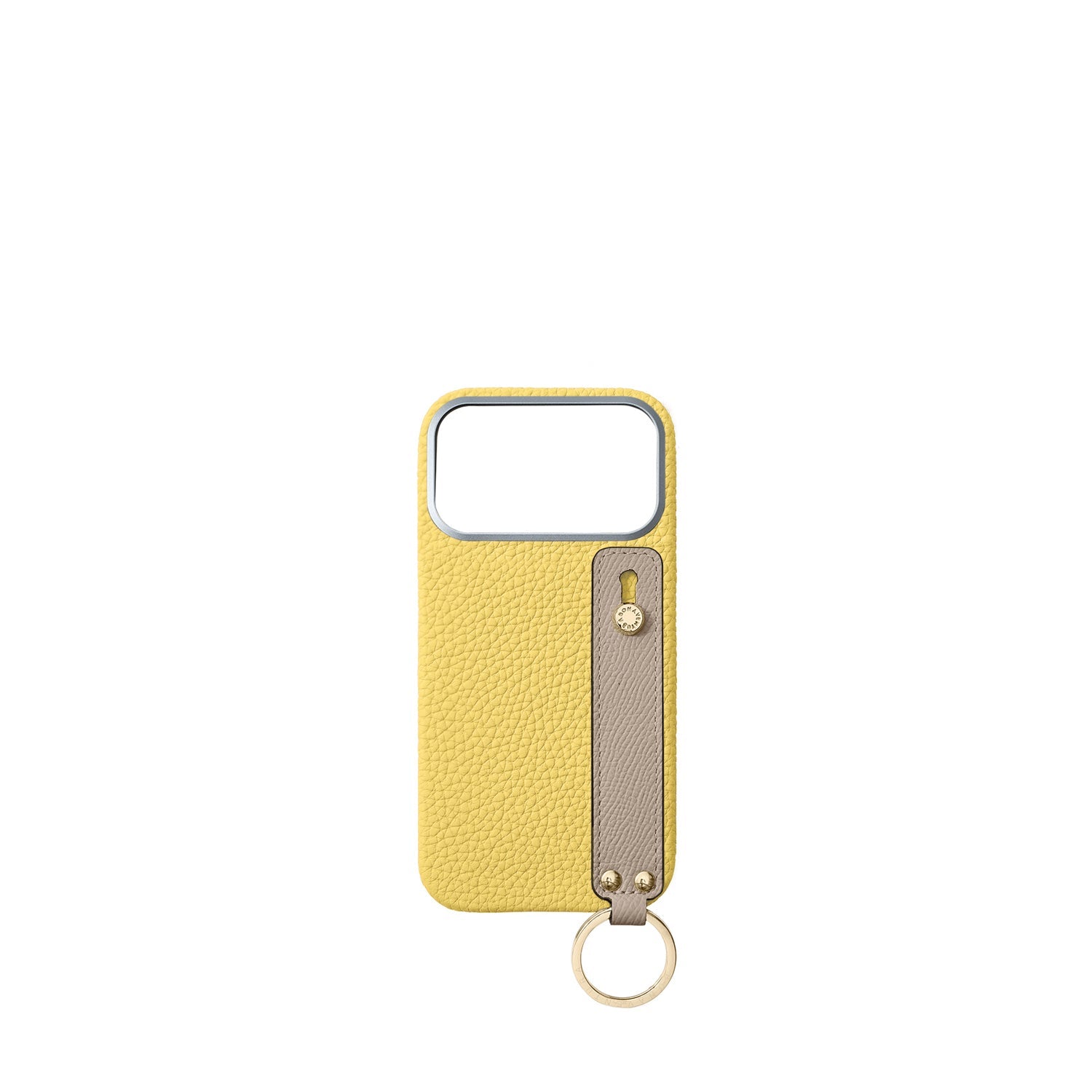 iPhone 17 Pro Max Back Cover Case with Handle Shrink Leather (Yellow × Greige - Gold)