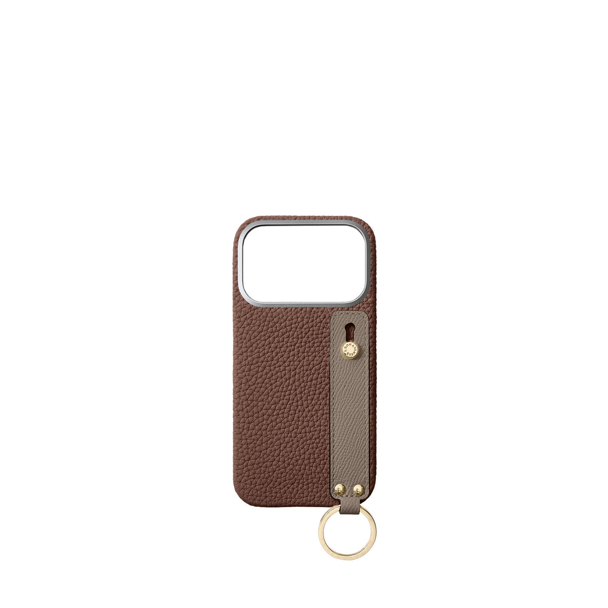 iPhone 18 Pro Back Cover Case with Handle Shrink Leather (Chestnut × Etoupe - Gold)