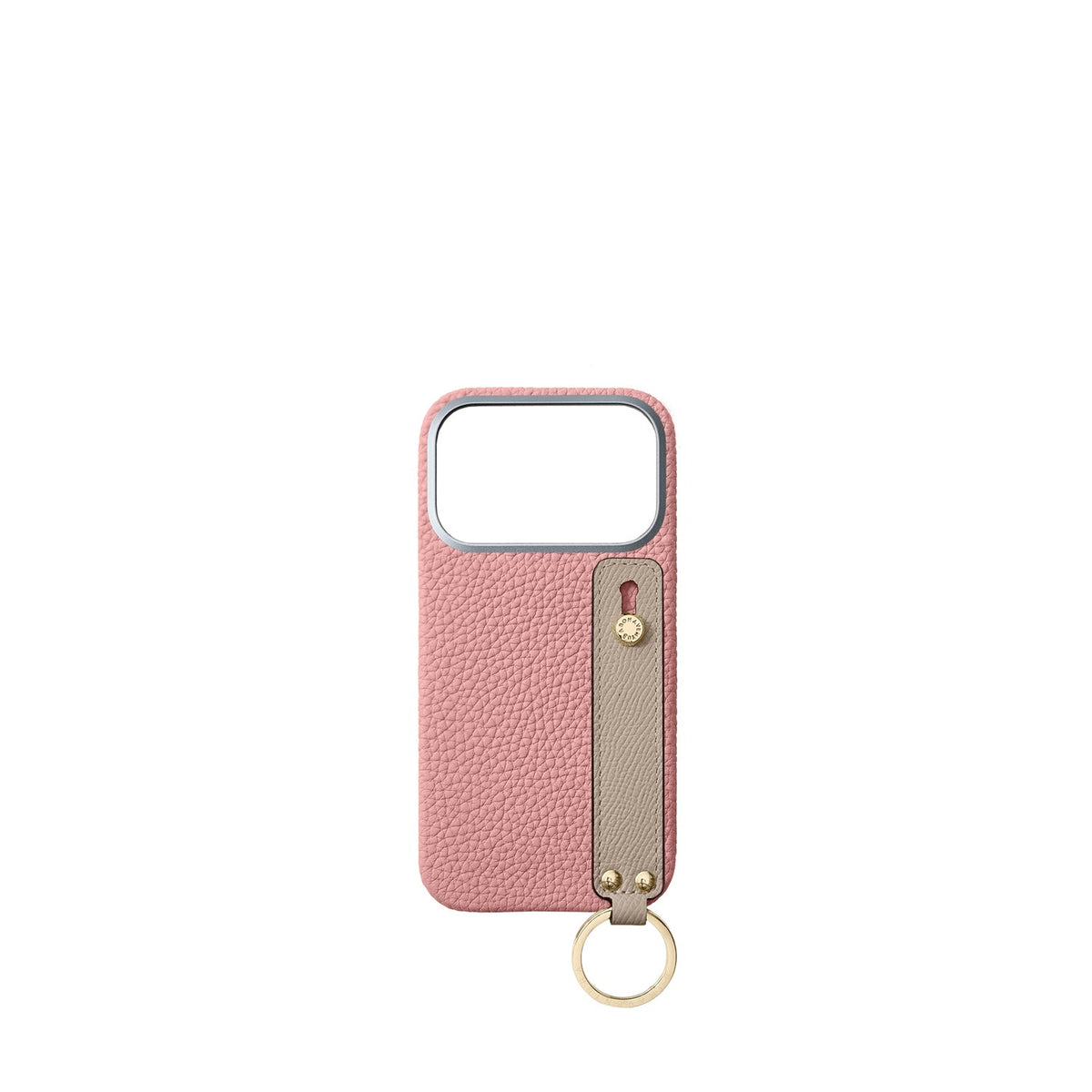 iPhone 18 Pro Back Cover Case with Handle Shrink Leather (Coral Pink × Greige - Gold)